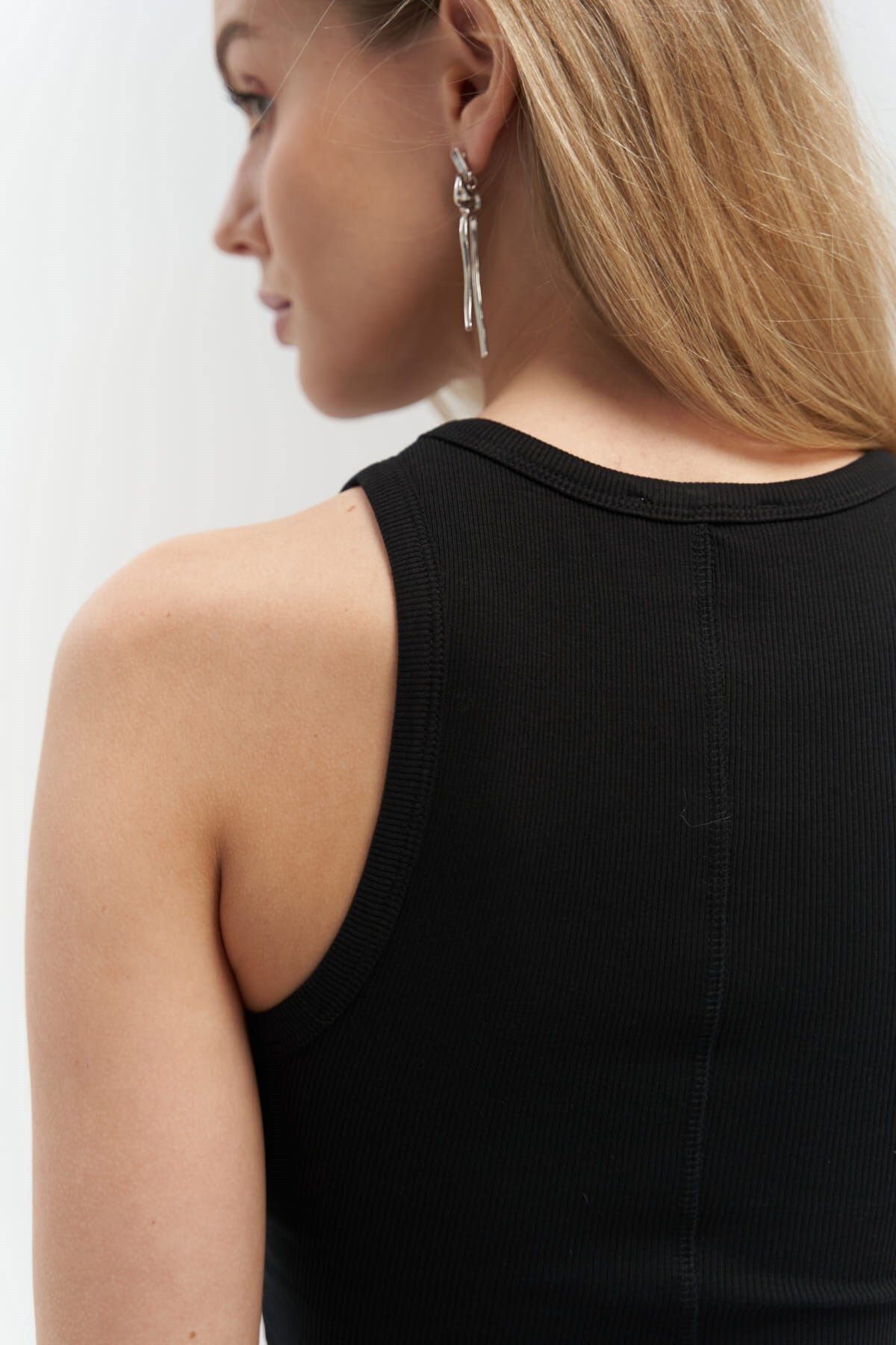 MAİ COLLECTİON-Fleur Corded Neckholder Schwarz Crop 5