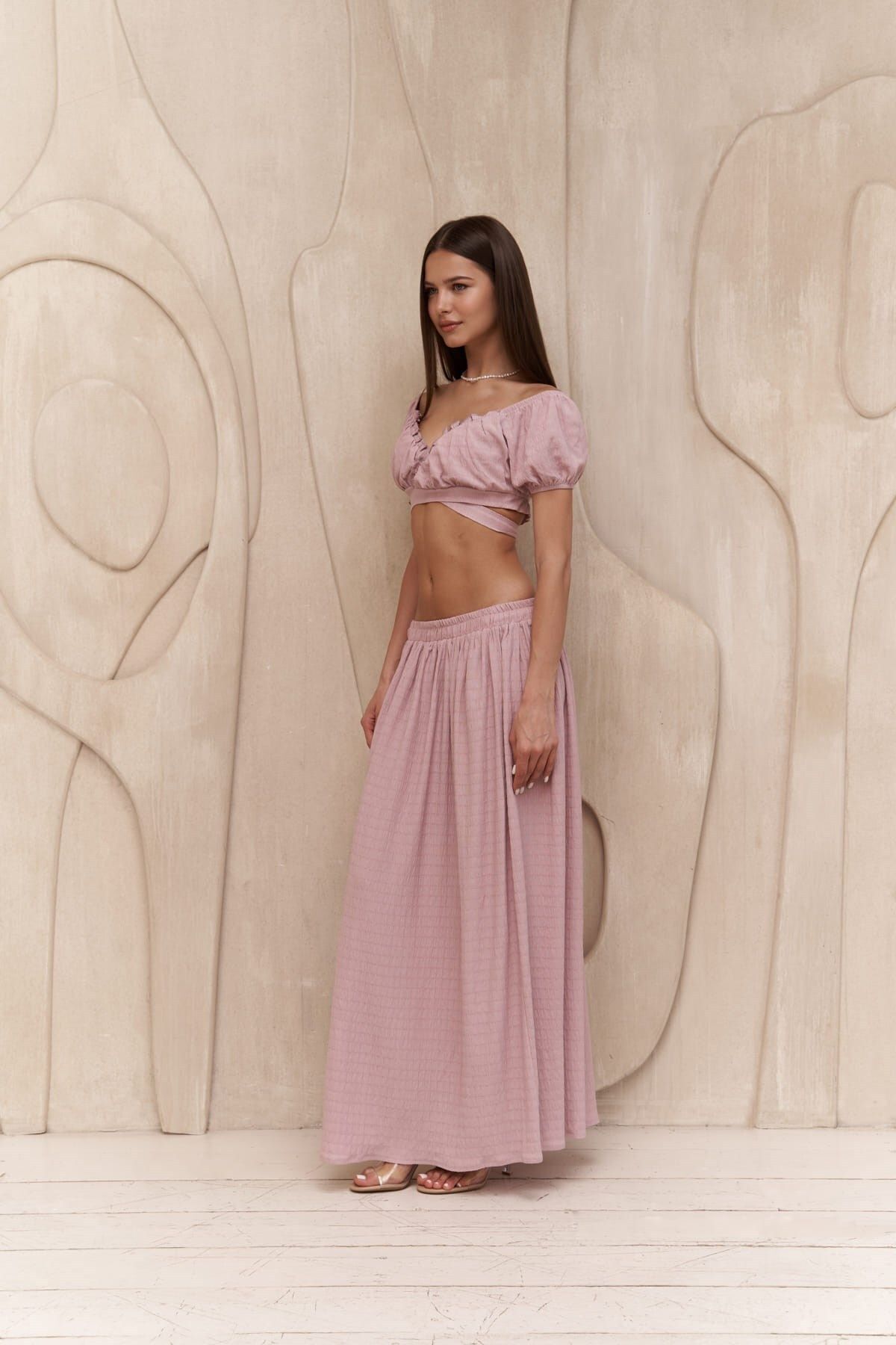 MAİ COLLECTİON-Indria Lilac Crop Skirt Set 3