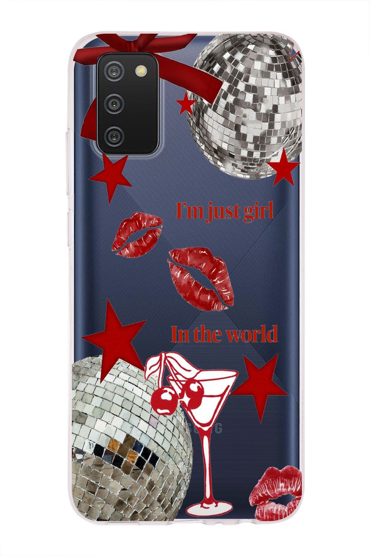 moonset Samsung Galaxy A02S Uyumlu Im Just Girl Tasarımlı Baskılı Şeffaf Telefon Kılıfı