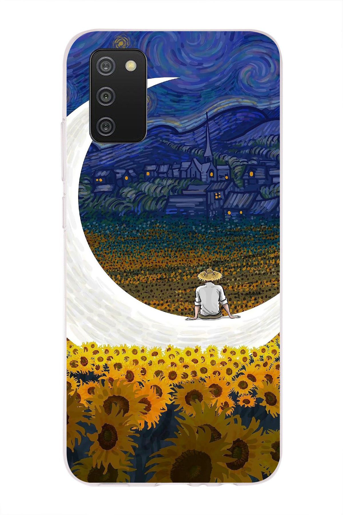 moonset Samsung Galaxy A02S Uyumlu Van Gogh Tasarımlı Baskılı Şeffaf Telefon Kılıfı
