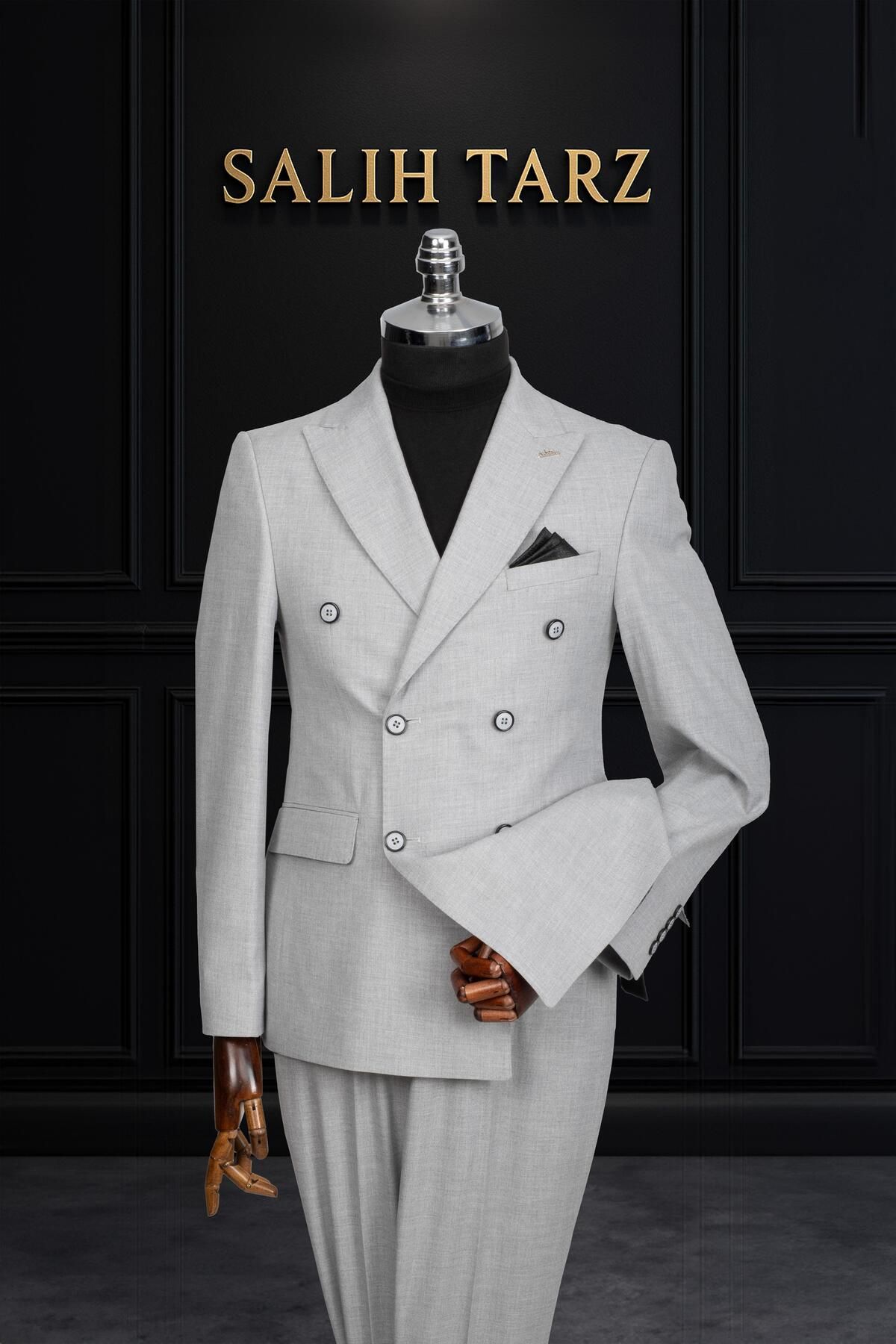 Salihtarzz Takım Elbise Kruvaze SlimFit Gri SD42154