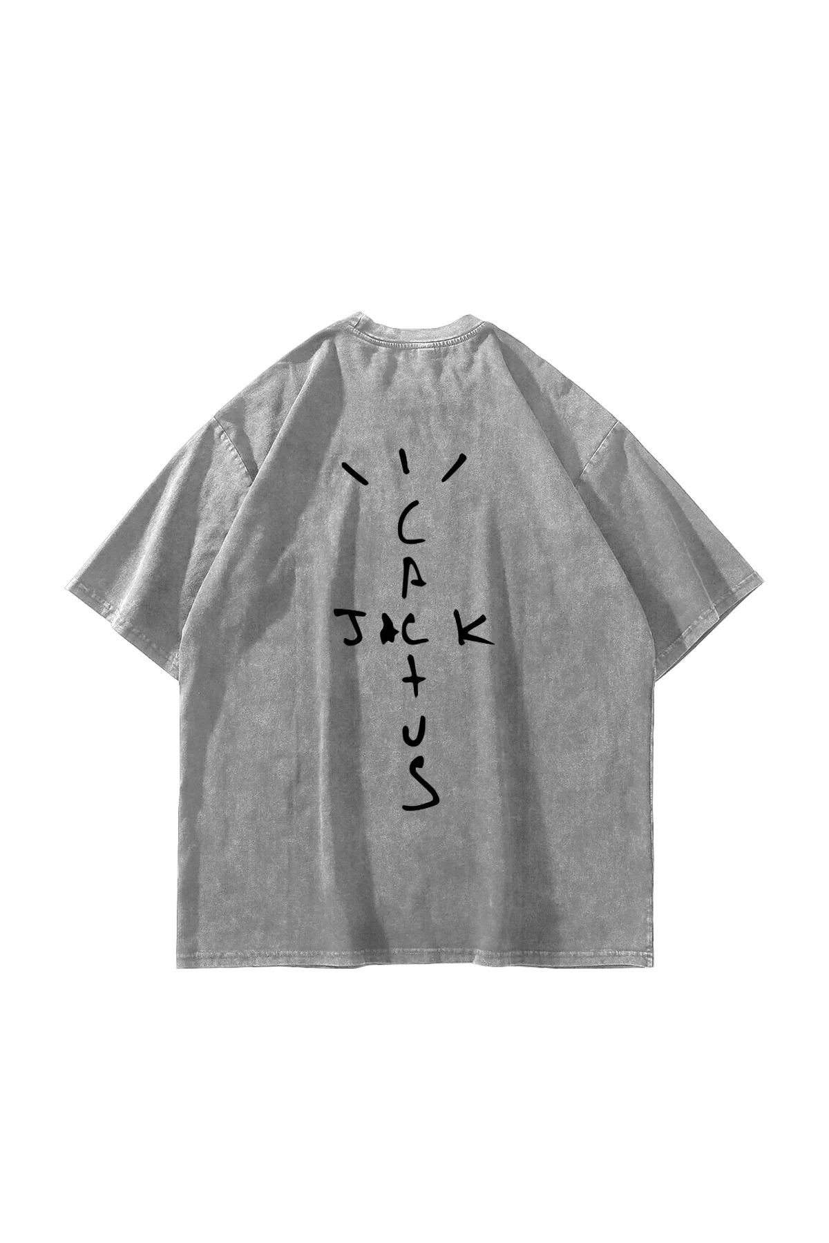 Bak Moda Cactus Jack Baskılı Oversize Unisex Yıkamalı Beyaz Tshirt
