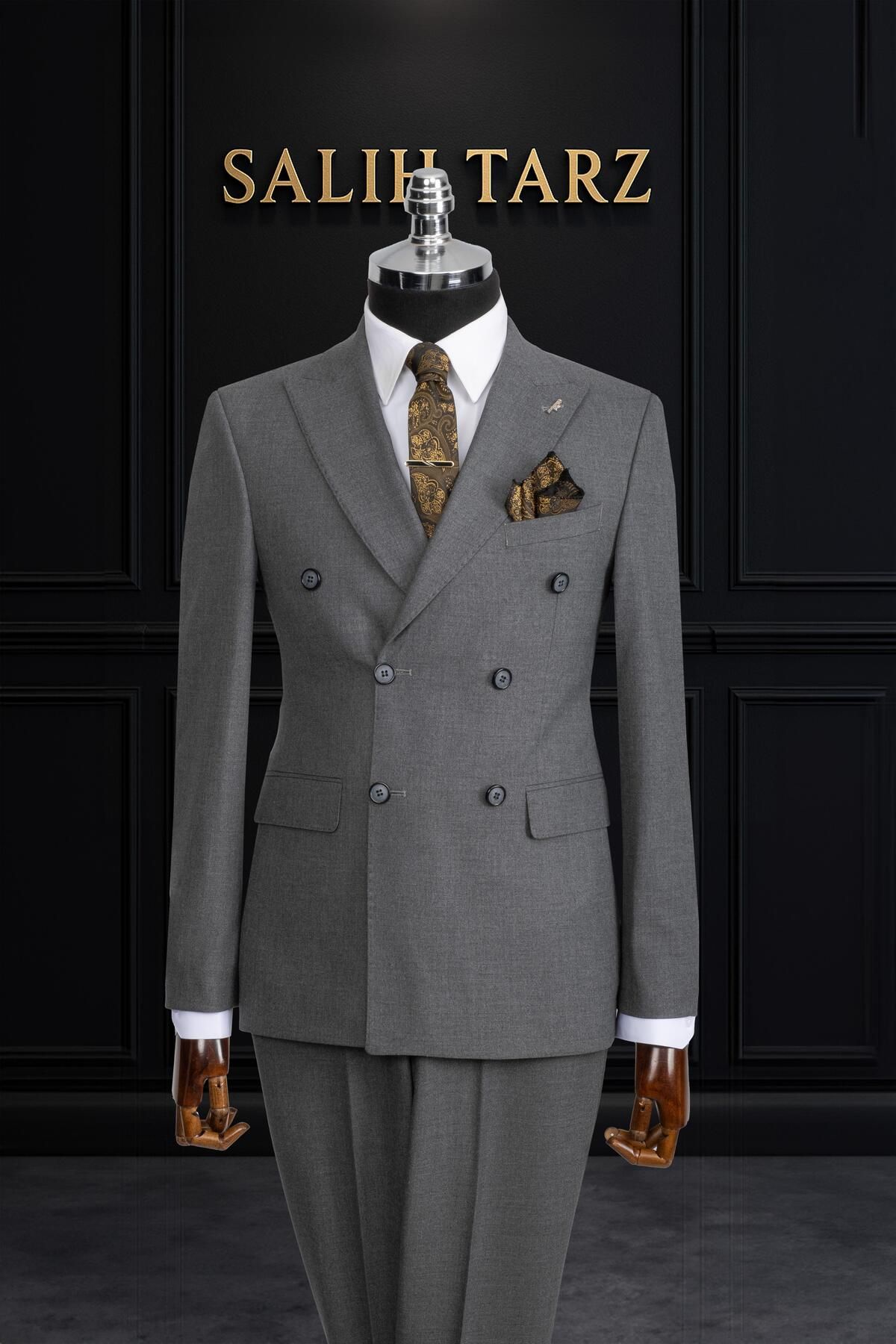 Salihtarzz Takım Elbise Kruvaze SlimFit Gri SD42156