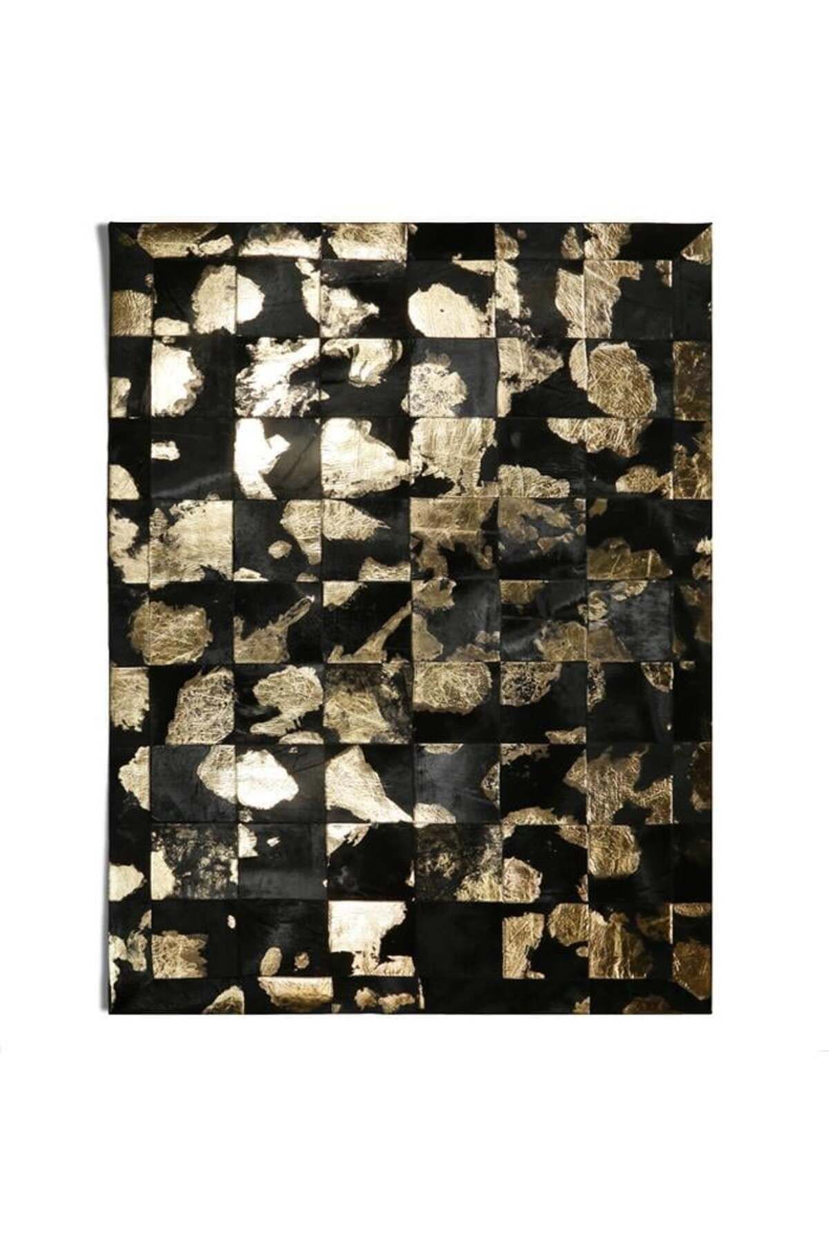 Grandhedefhalı Gold Varaklı Siyah Rengi Patchwork Deri Halı