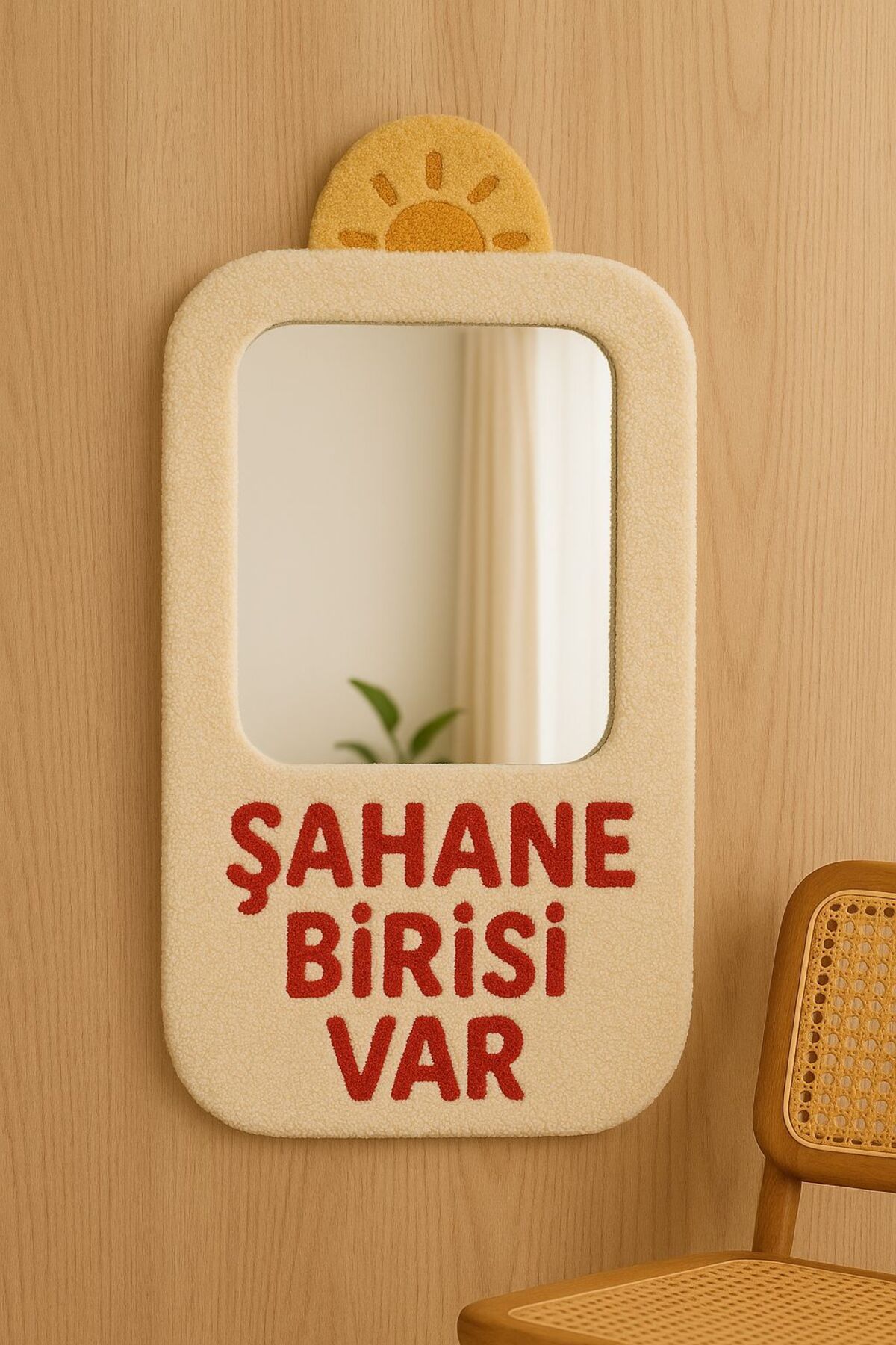 Afro Dekorasyon Tufting Ayna , Tasarım Ayna , Hediyelik Dekor Ayna ,Bohem Retro Ayna