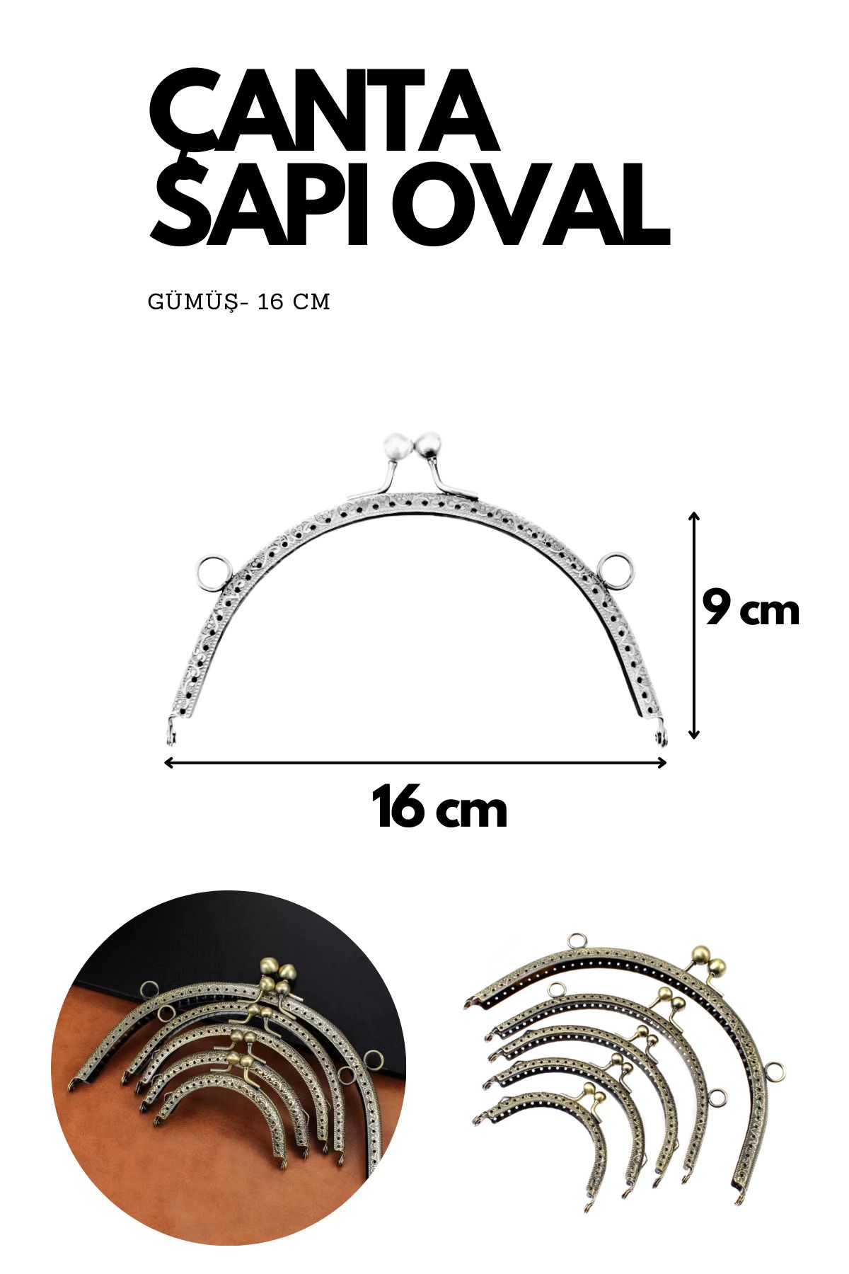 Kardelux Vintage Metal Çanta Sapı- Cüzdan Klipsi- Bursu- 16cm-Oval