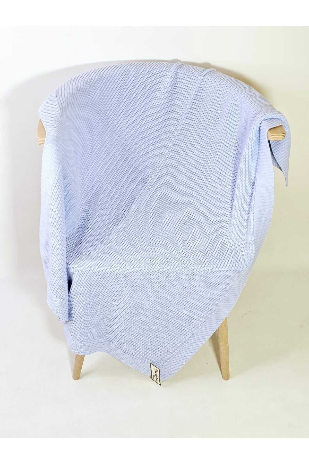meriç bebe - bütün çocuklar melektir. mrc Yerli Üretim 80x100 Selanik Örgü Unisex Bebek Triko Battaniye - Yumuşak ve Nefes Alabilir MAVİ