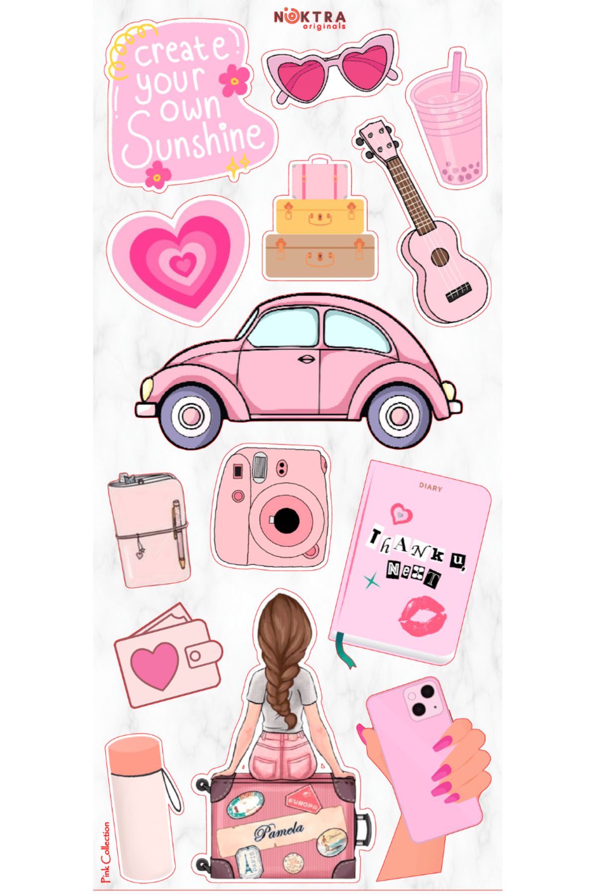 Home Noktra Originals Pink Sticker Seti - Laptop, Telefon, Defter ve Günlükler için ideal (11X24 Cm)