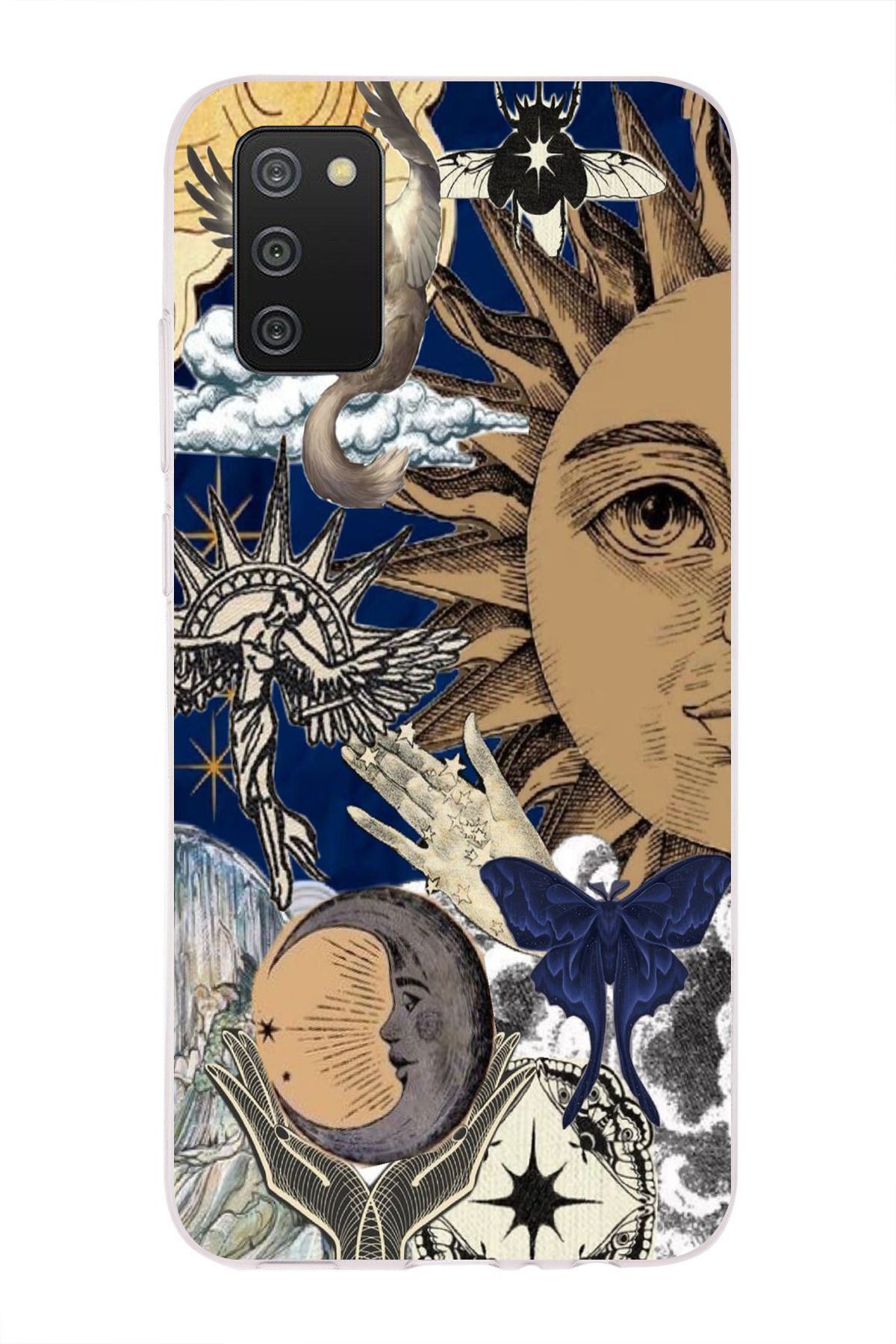 moonset Samsung Galaxy A02S Uyumlu Güneş Kolaj Tasarımlı Baskılı Şeffaf Telefon Kılıfı