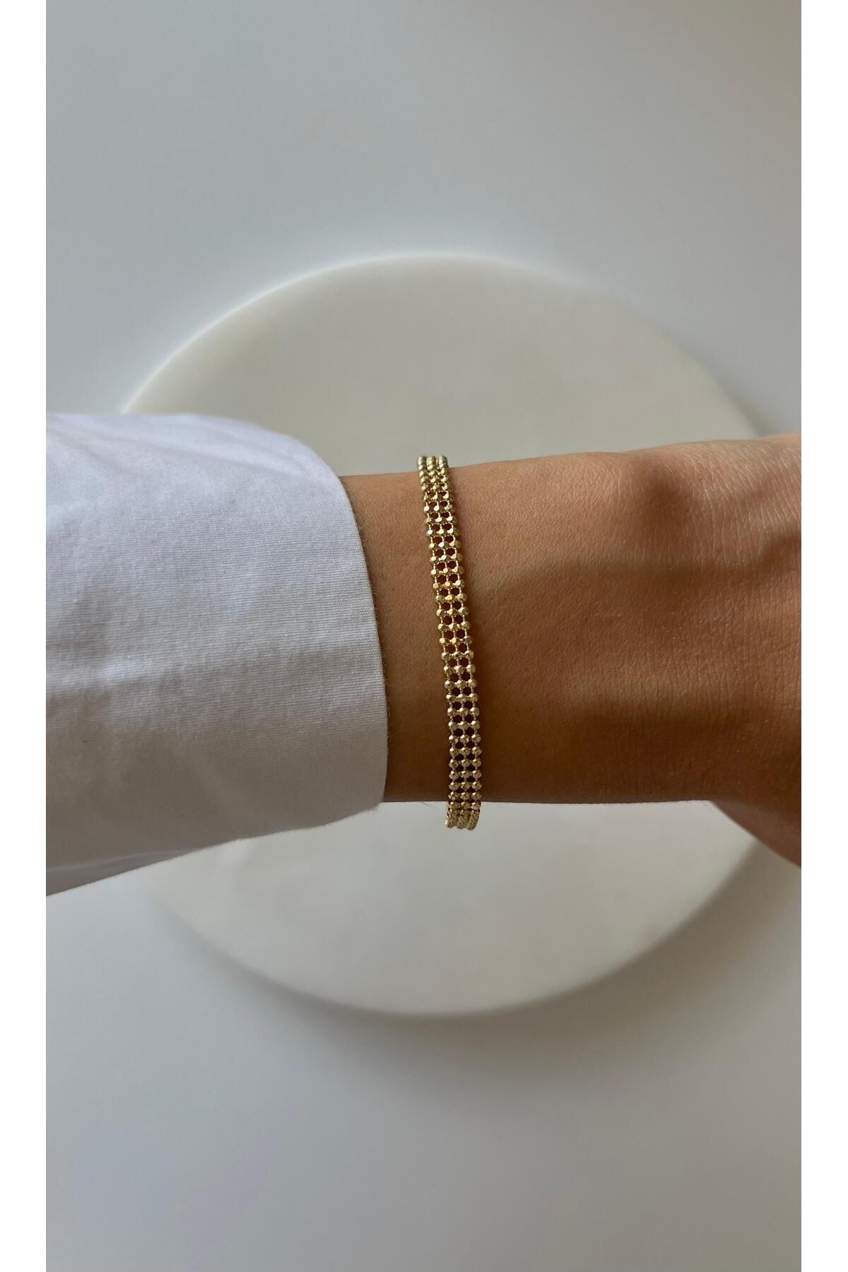 rimeaccessories çelik üzeri 14k altın kaplama xuping alerji yapmayan sıralı topçuk model gold bileklik