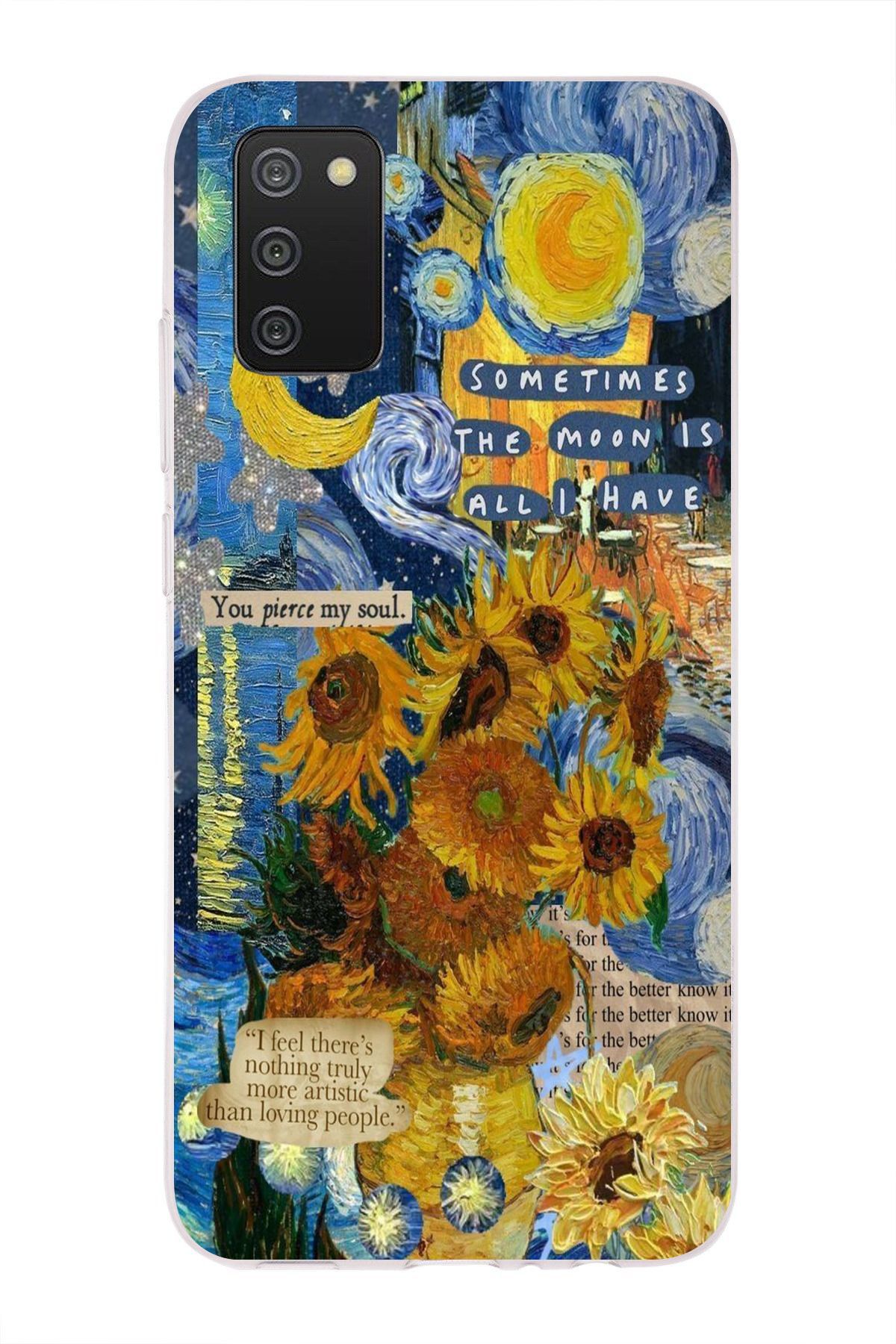 moonset Samsung Galaxy A02S Uyumlu Van Gogh Tasarımlı Baskılı Şeffaf Telefon Kılıfı