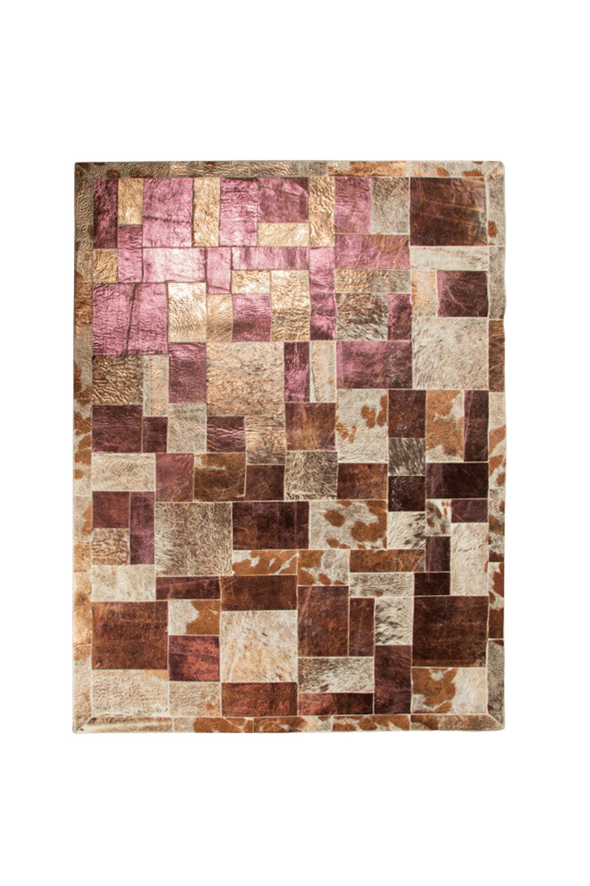 Grandhedefhalı Bakır Pembe Kahverengi Patchwork Deri Halı