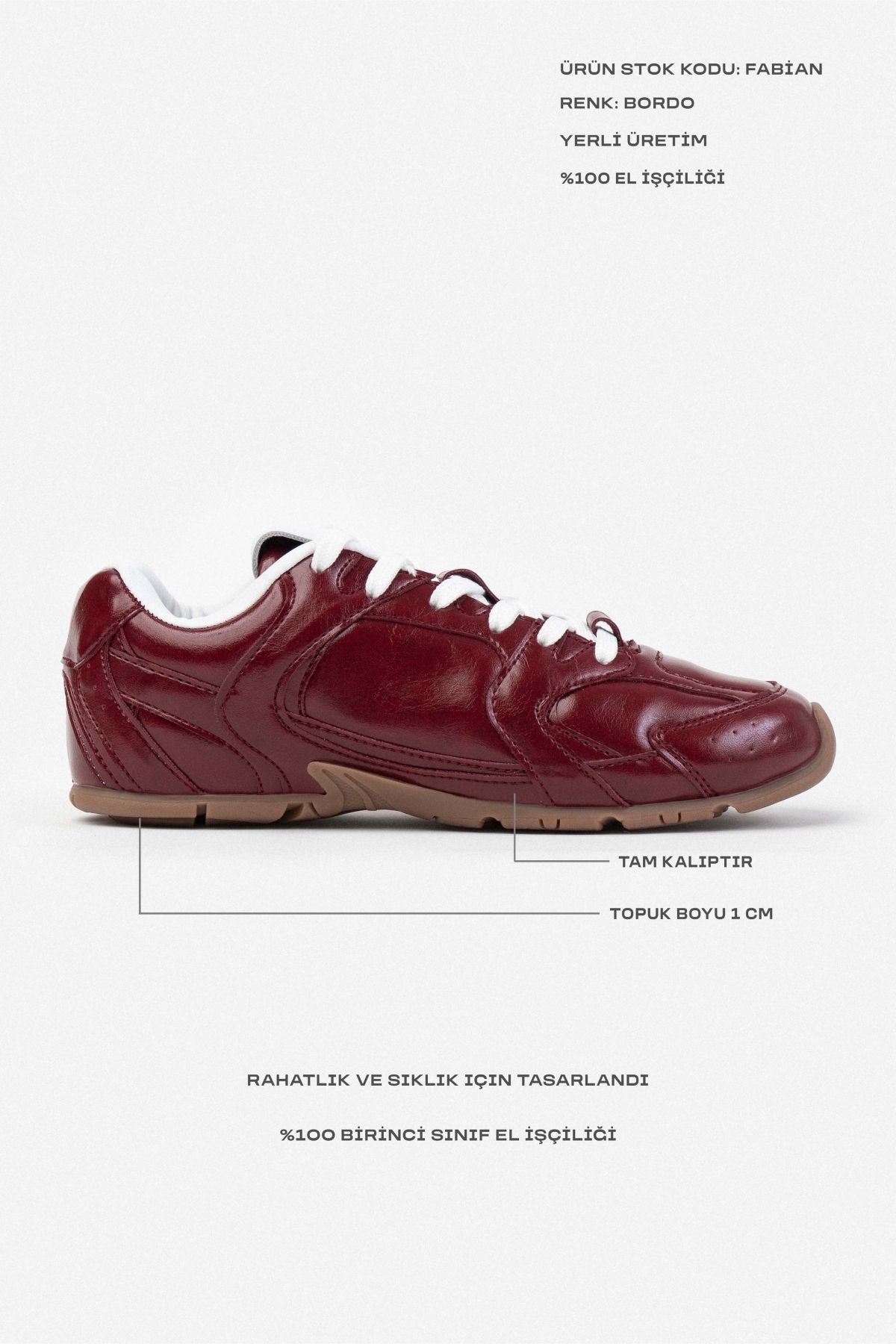 NİŞANTAŞI SHOES-Дамски кецове Fabian Claret Red Matte Flat Sole 8