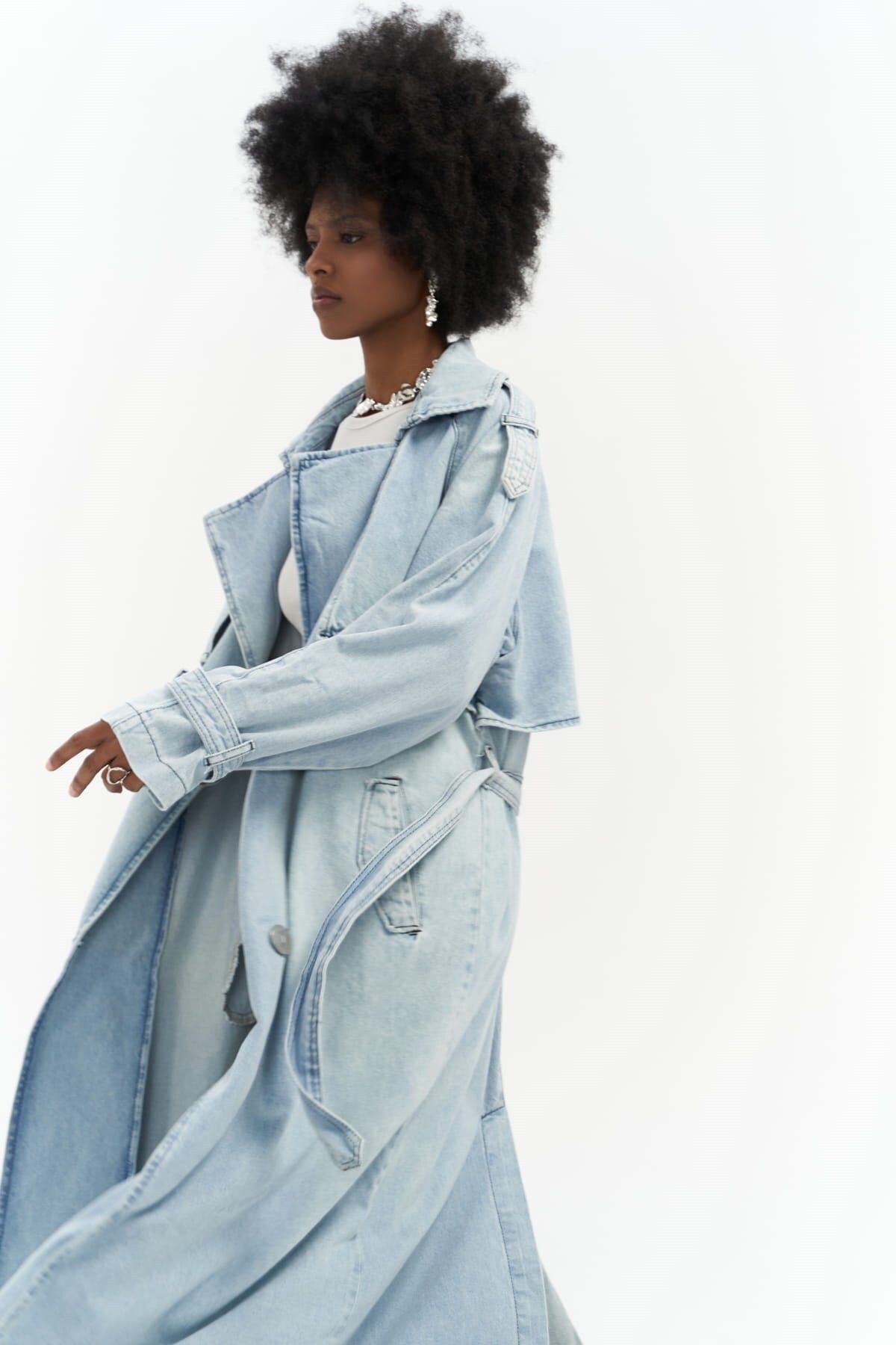 MAİ COLLECTİON-Καμπαρντίνα Ice Blue Jean Trench Coat 5