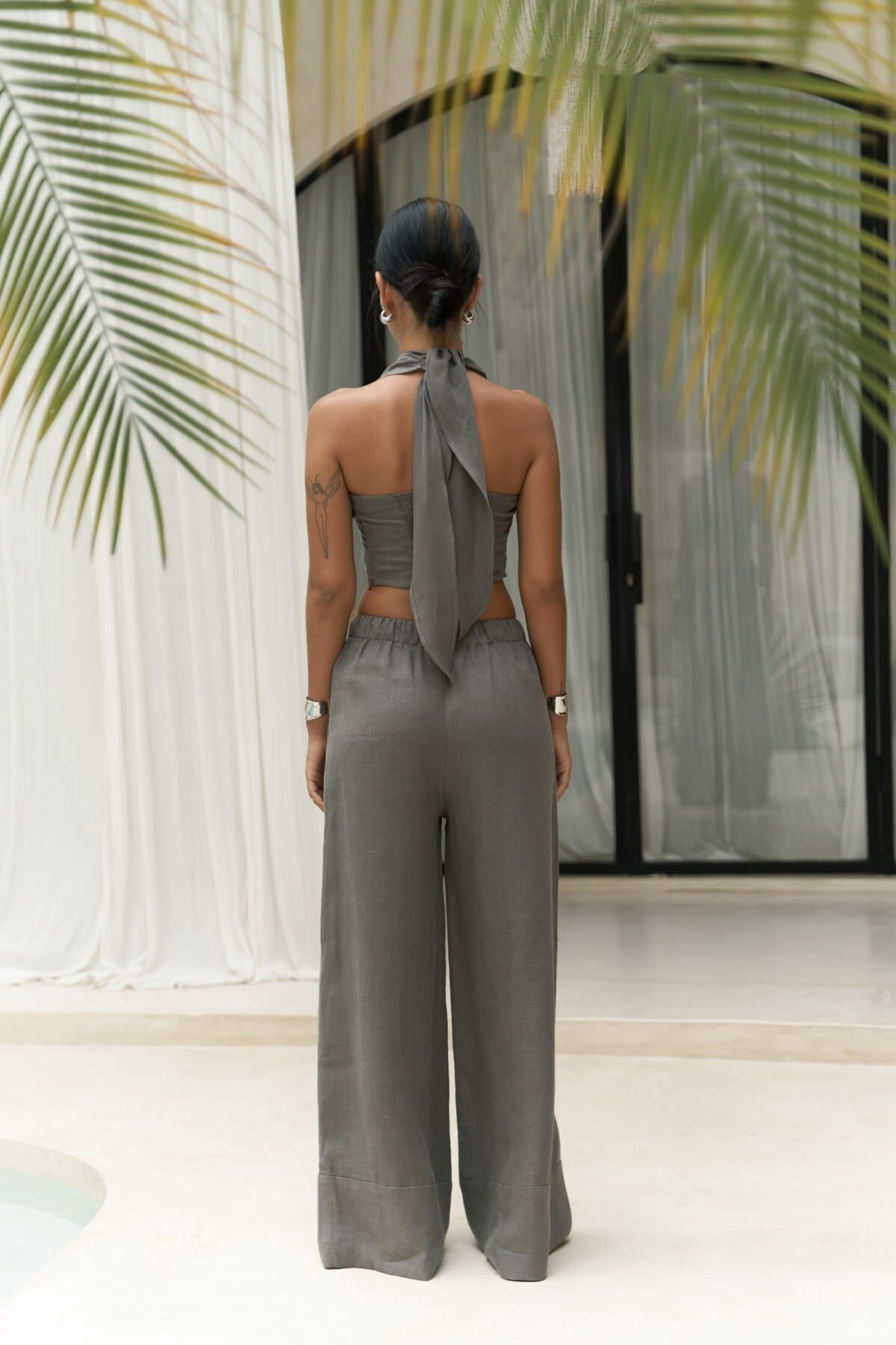 BOHEMAİ-Moira Anthracite Linen - Crop Trousers and Top Set 4