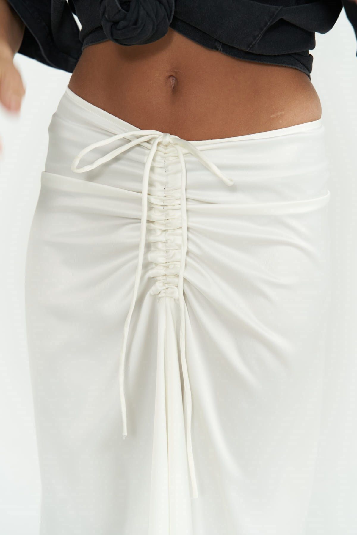 MAİ COLLECTİON-Bílá sukně Nario Gathered Midi Length 5