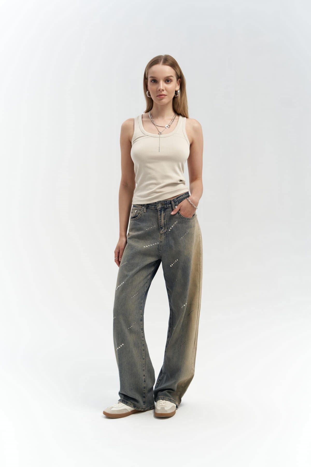 MAİ COLLECTİON Džínové kalhoty Elang Dirty Grey Staple Detail