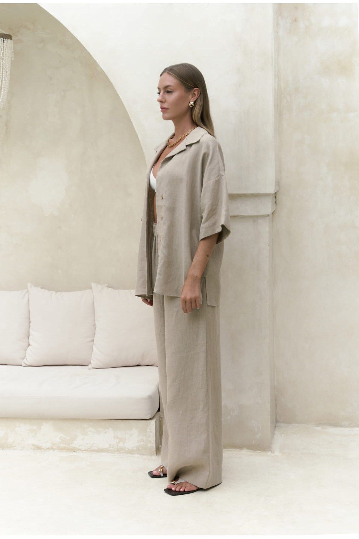 BOHEMAİ-Beige Linen Shirt and Trousers Set - Baron 2