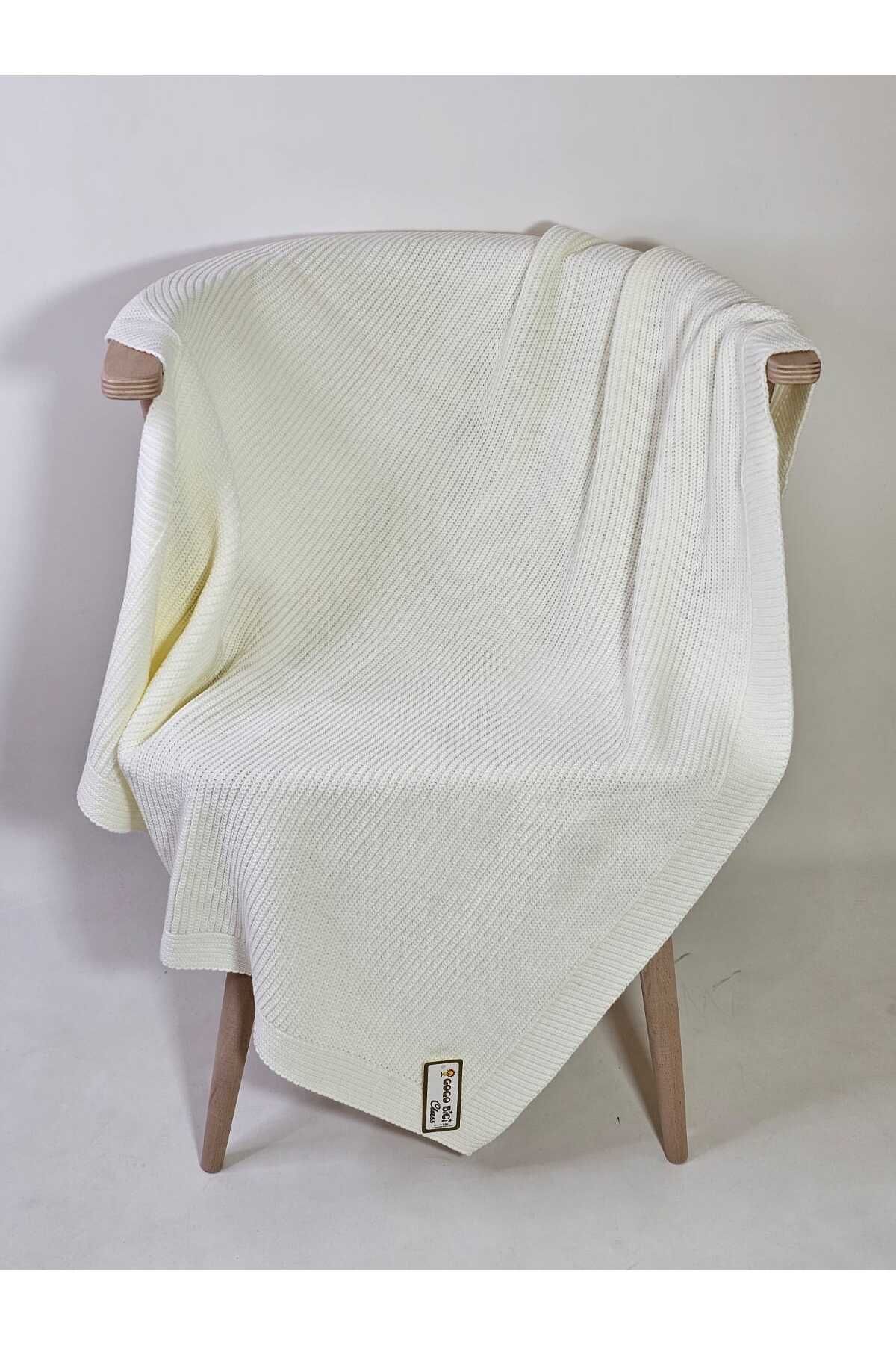 meriç bebe - bütün çocuklar melektir. mrc Yerli Üretim 80x100 Selanik Örgü Unisex Bebek Triko Battaniye - Yumuşak ve Nefes Alabilir EKRU (KREM