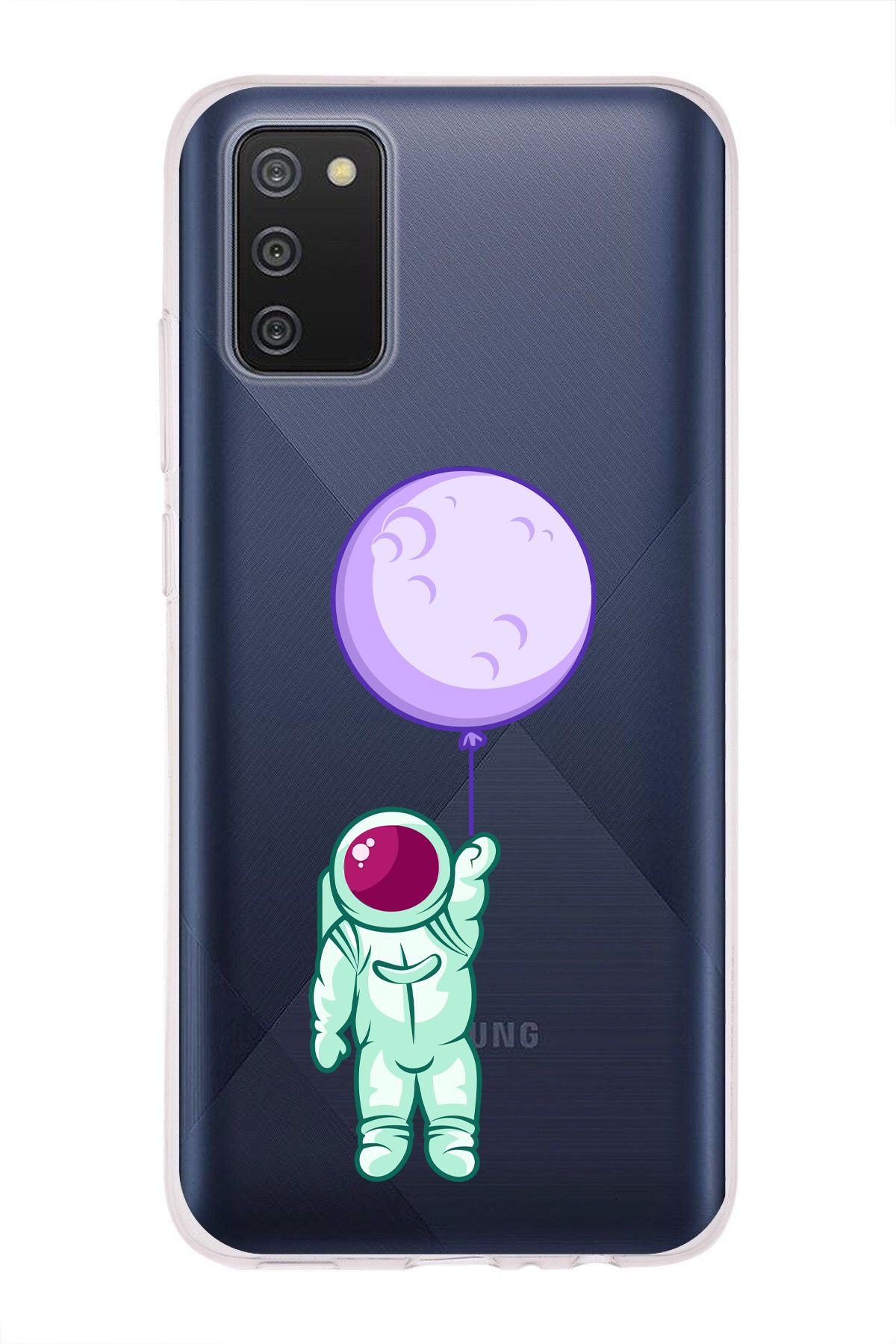 moonset Samsung Galaxy A02S Uyumlu Astronot Tasarımlı Baskılı Şeffaf Telefon Kılıfı