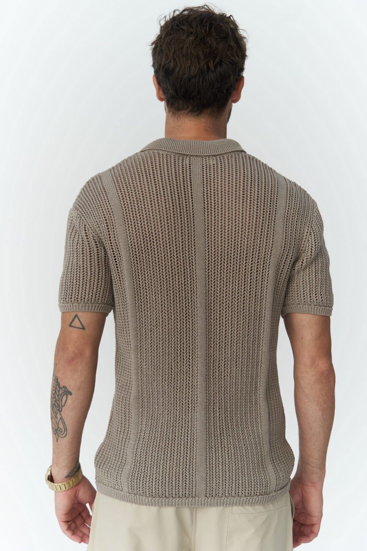 BOHEMAİ-Looke Men's Line Detail Mink Knitwear T-Shirt 4