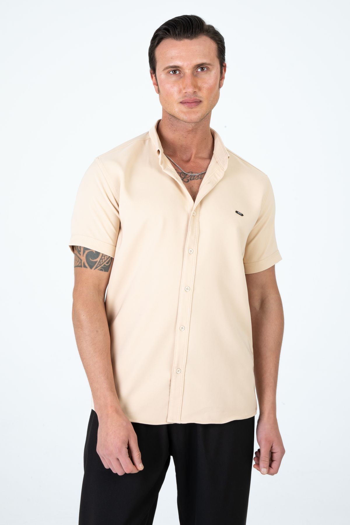 Artı1 Erkek Slim Fit Dar Kesim Kısa Kollu Nefes Alan Örme Doku Yazlık Erkek Gömlek