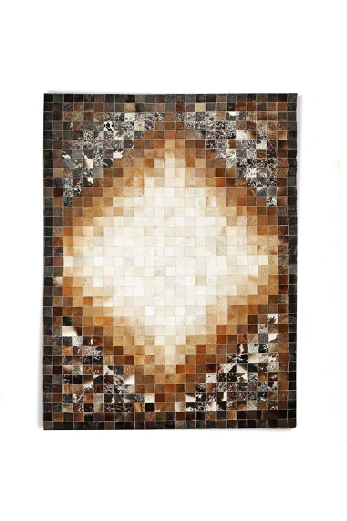 Grandhedefhalı Krem Kahverengi Rengi Patchwork Deri Halı