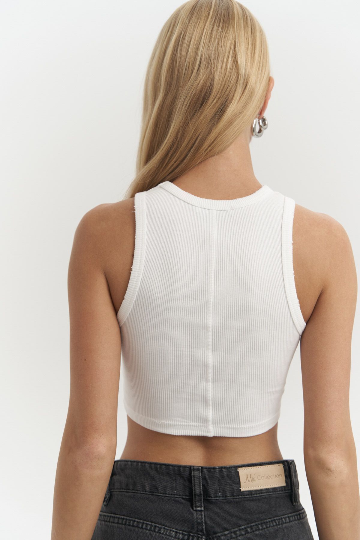 MAİ COLLECTİON-Shoulder White Washed Corded Crop 7