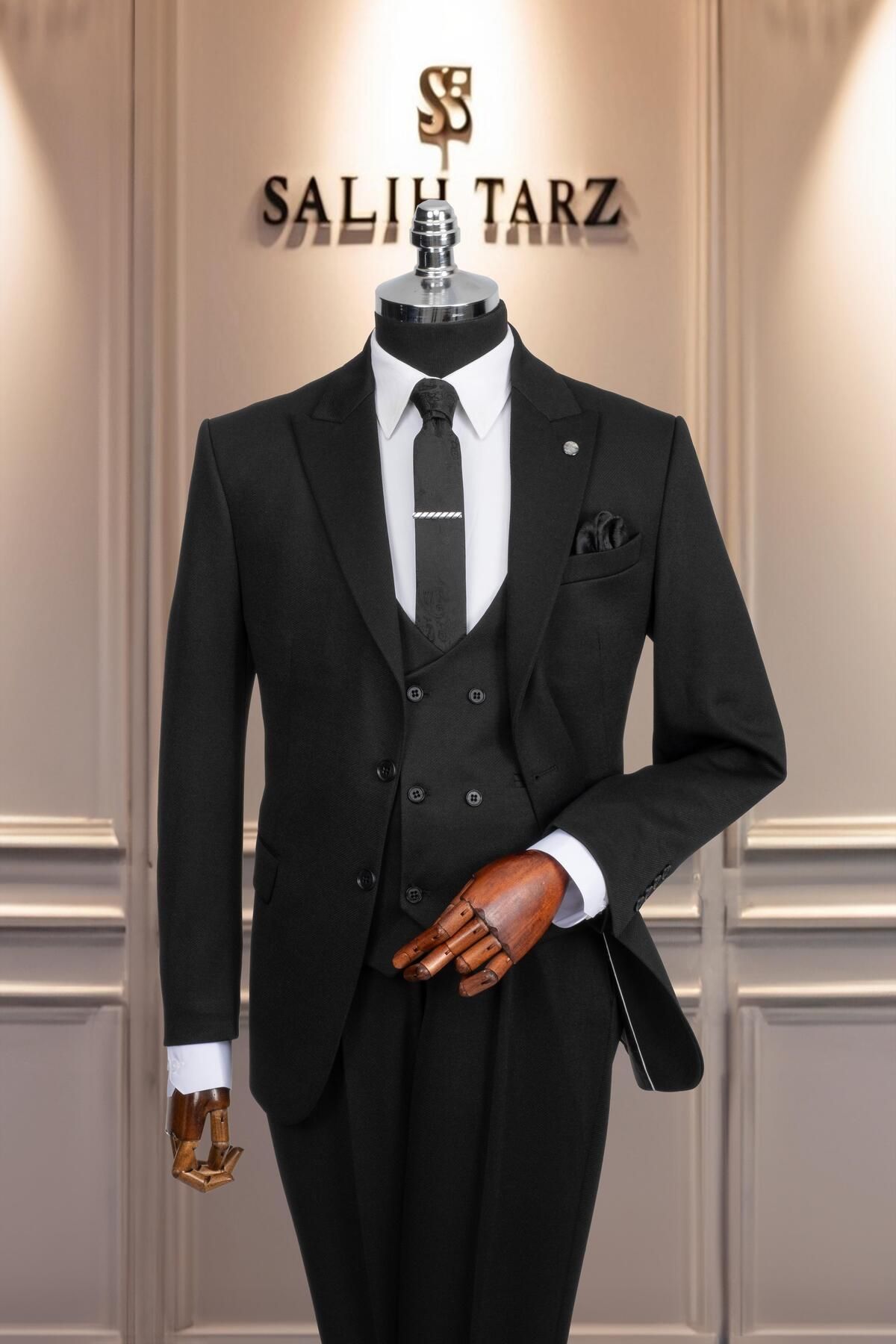 Salihtarzz Takım Elbise Yelekli SlimFit Siyah SD42171