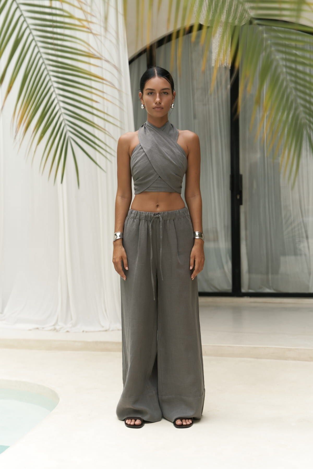 BOHEMAİ-Moira Anthracite Linen - Crop Trousers and Top Set 2