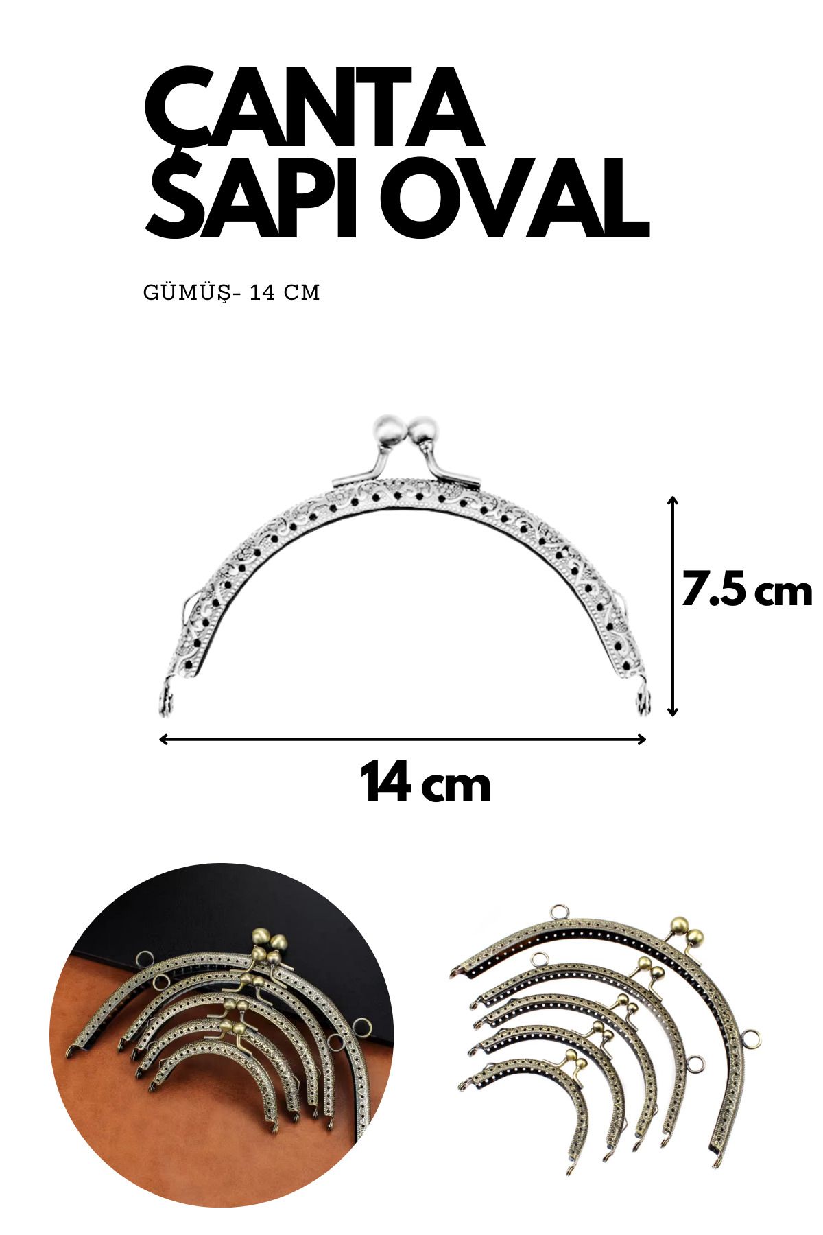 Kardelux Vintage Metal Çanta Sapı- Cüzdan Klipsi- Bursu- 14cm-Oval