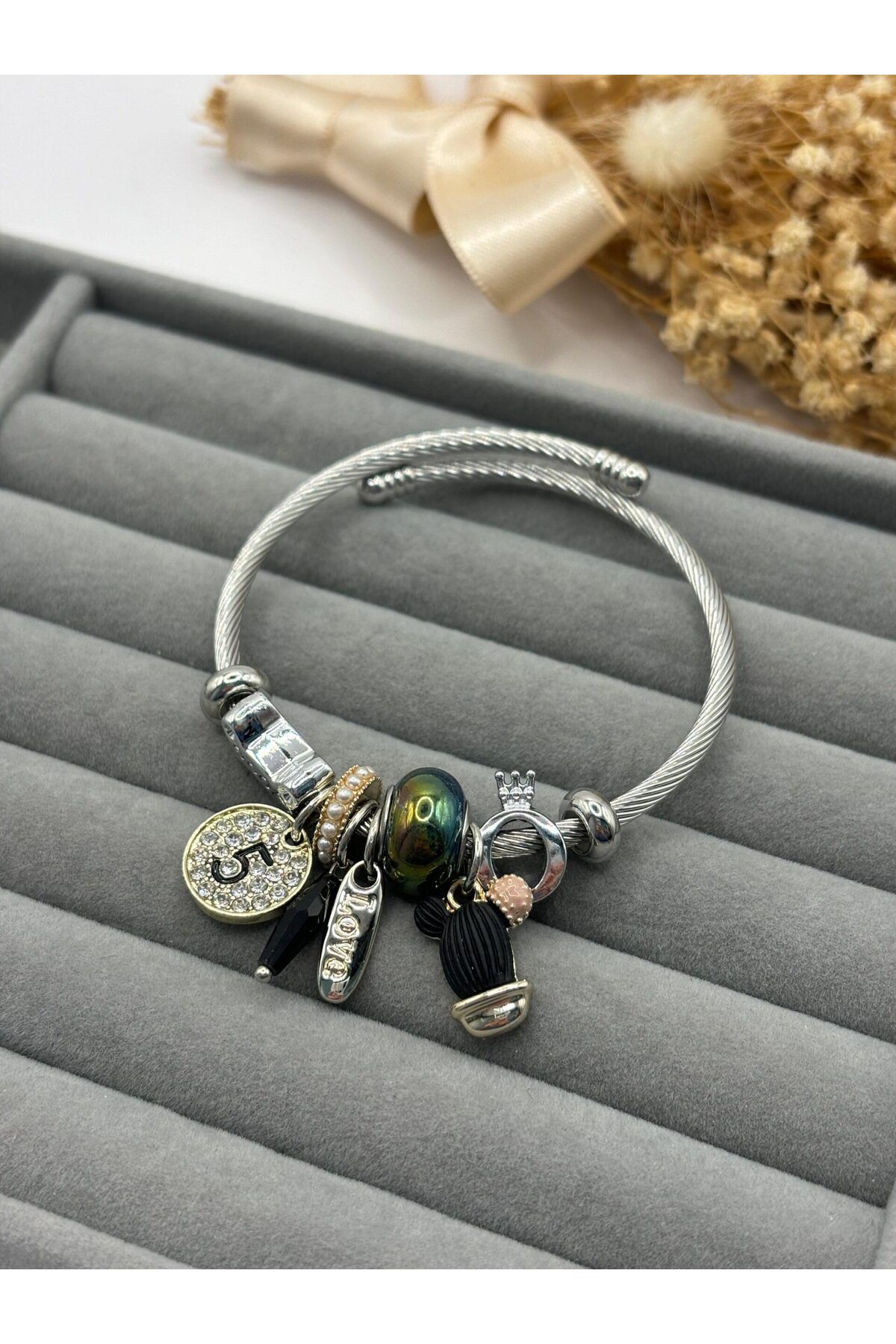 stainles steel Lianes Çelik Siyah Kaktüs Charm Bileklik