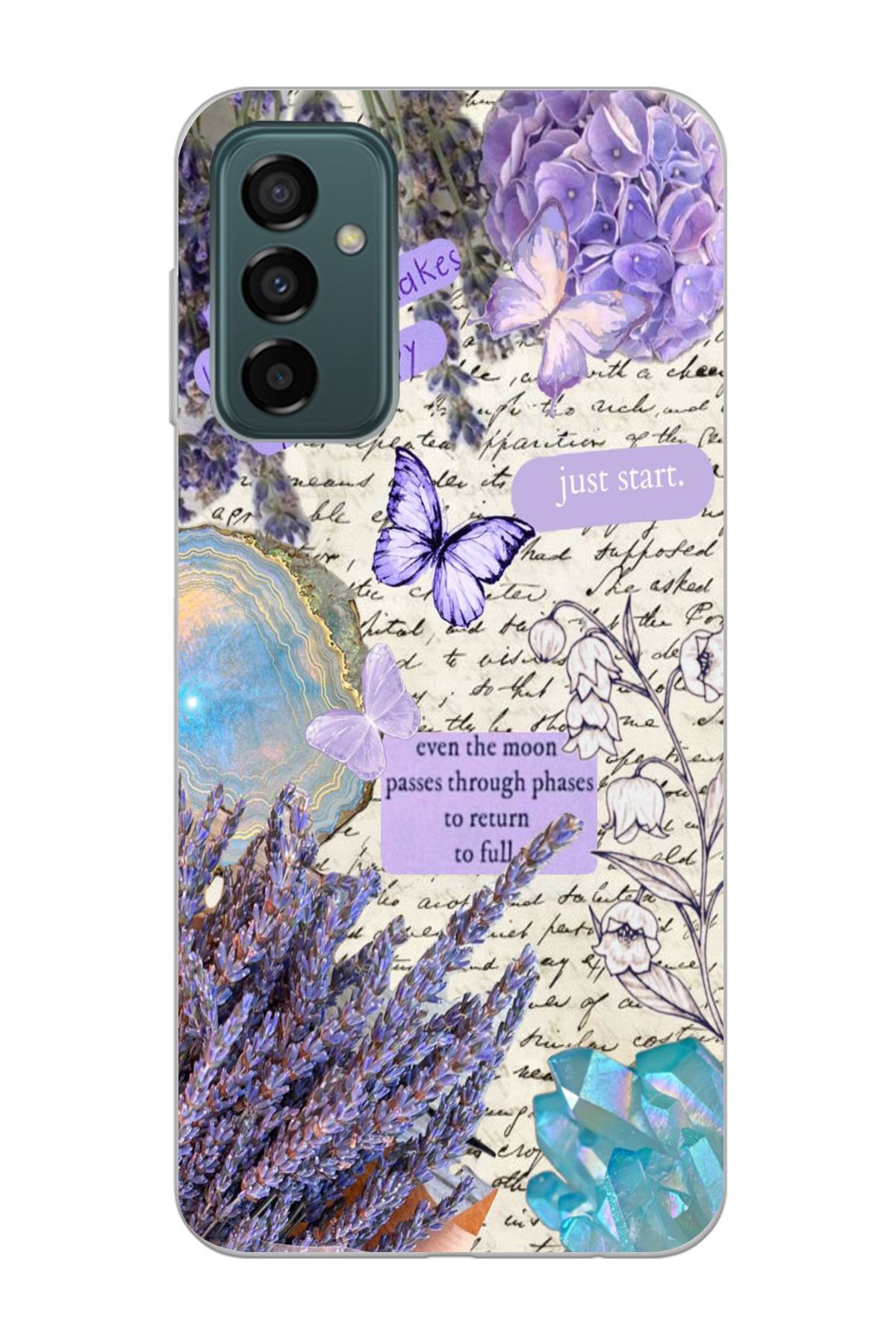 moonset Samsung Galaxy M13 / M23 Uyumlu Just Start Tasarımlı Baskılı Şeffaf Telefon Kılıfı