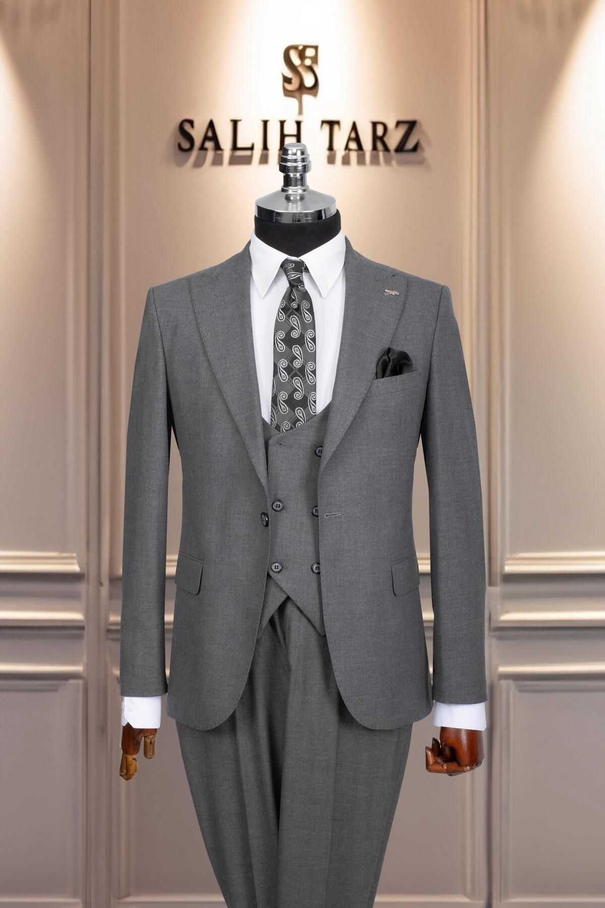 Salihtarzz Takım Elbise Yelekli SlimFit Gri SD42164