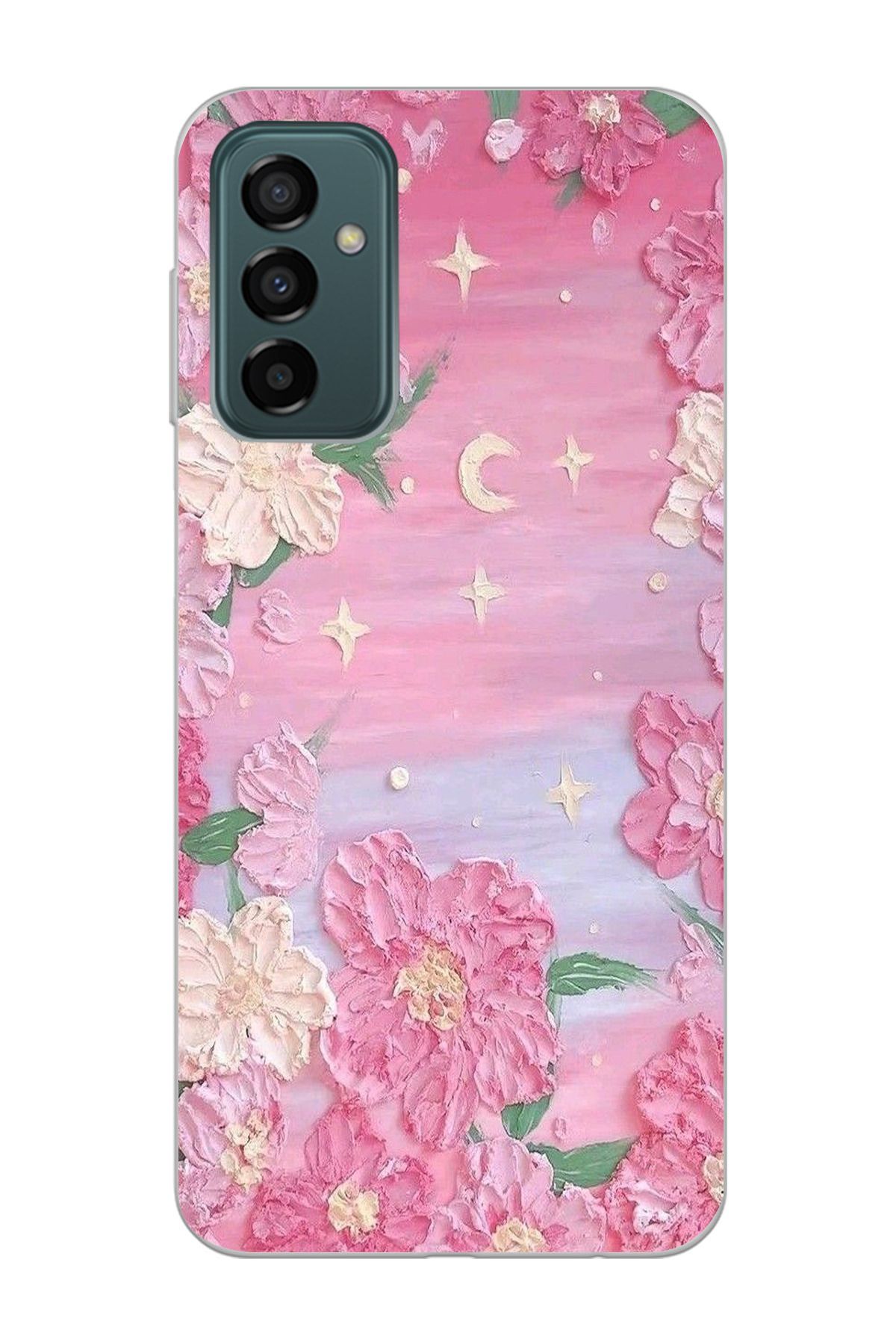 moonset Samsung Galaxy M13 / M23 Uyumlu Pastel Çiçekler Tasarımlı Baskılı Şeffaf Telefon Kılıfı