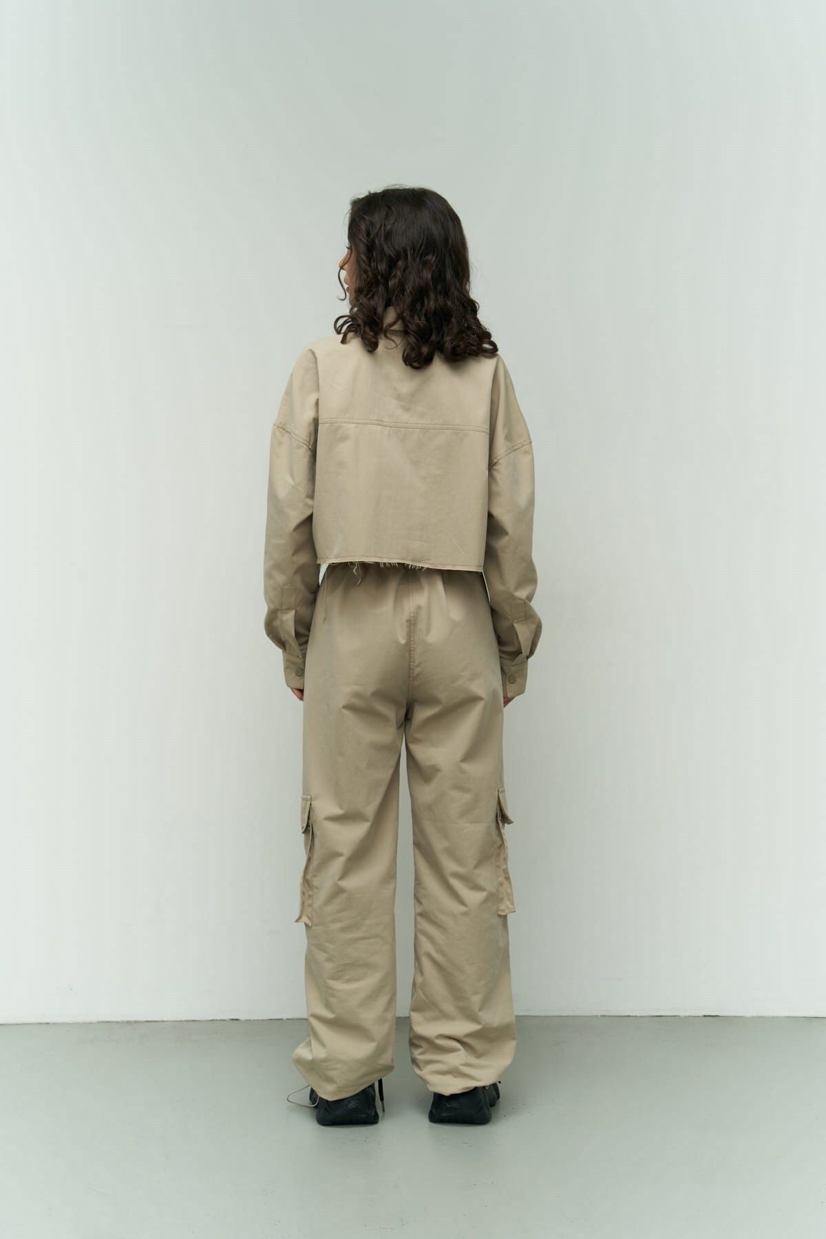 MAİ COLLECTİON-Abra Beige Crop Shirt Trousers Set 4