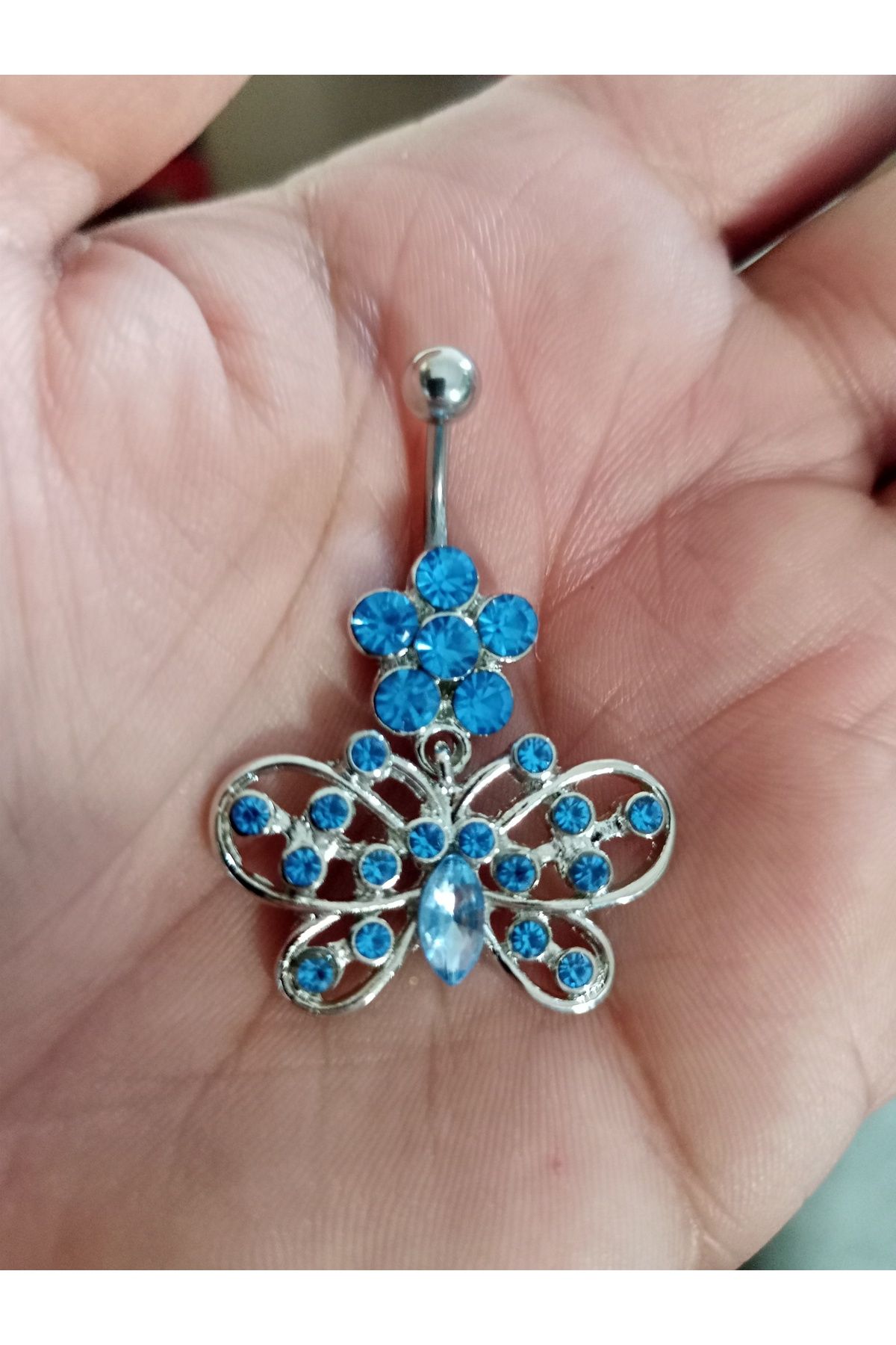 BUĞLEM Göbek Piercing Cerrahi Çelik 316L Gümüş Renk Paslanmaz Kararmaz