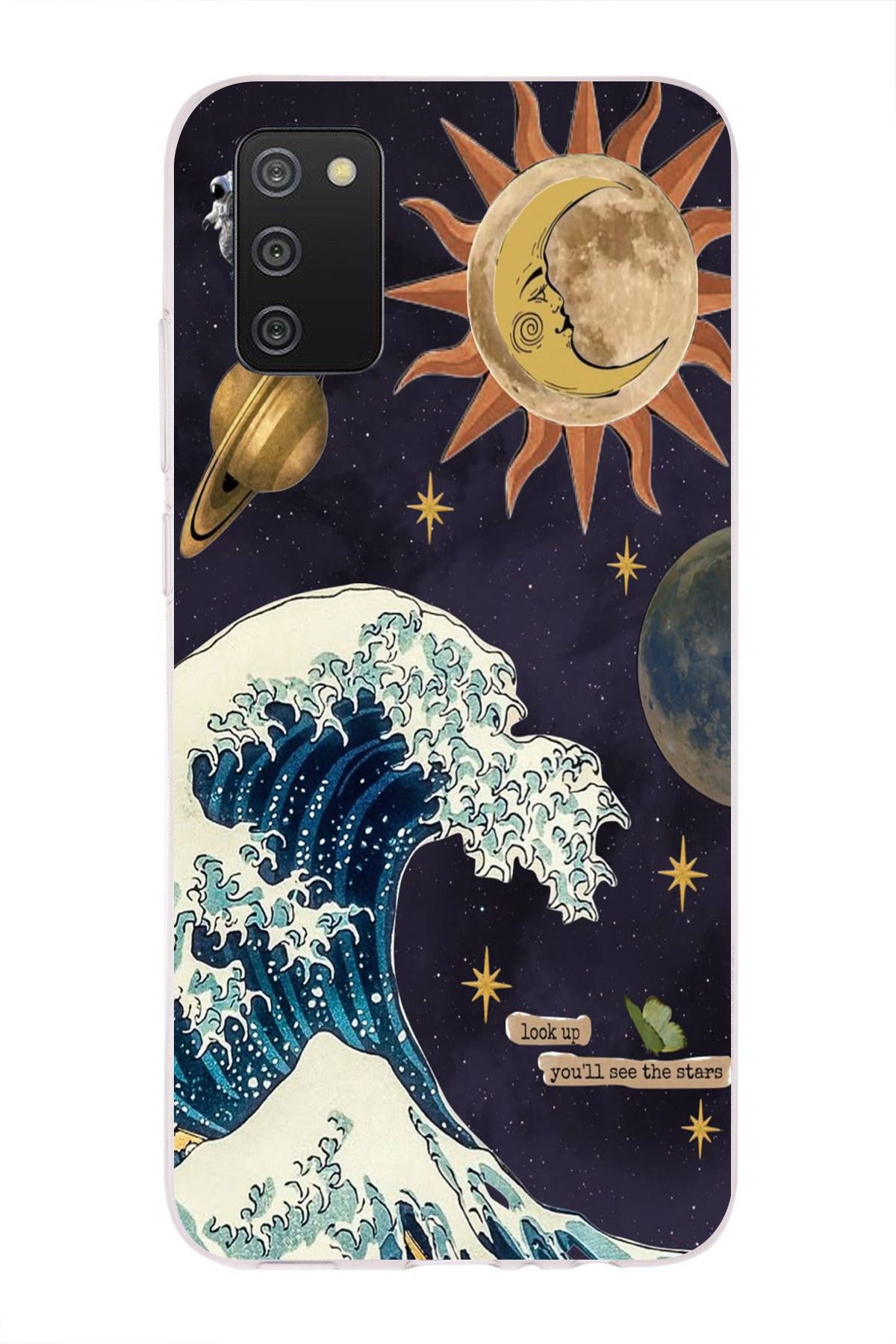 moonset Samsung Galaxy A02S Uyumlu Dalga ve Güneş Tasarımlı Baskılı Şeffaf Telefon Kılıfı