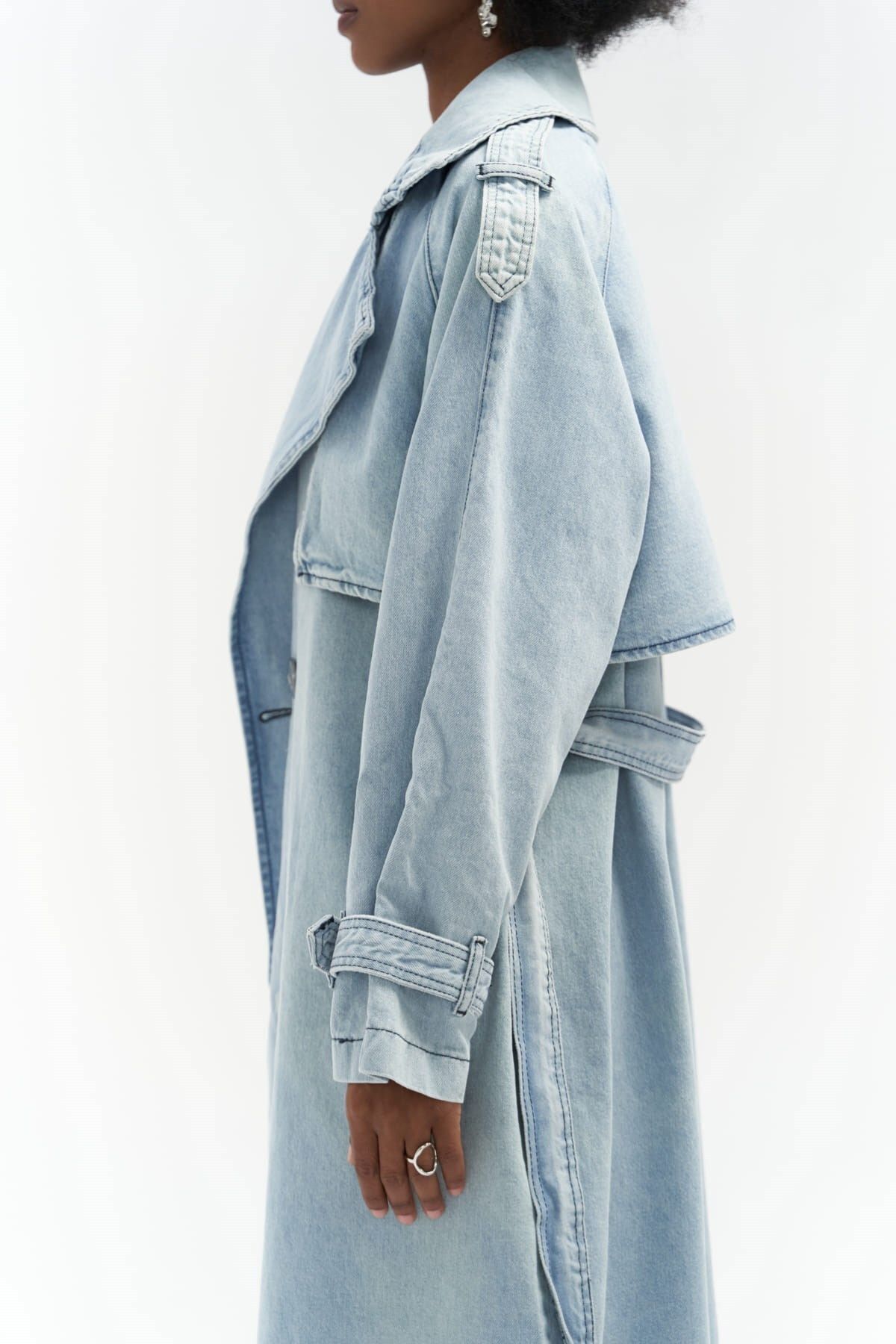 MAİ COLLECTİON-Καμπαρντίνα Ice Blue Jean Trench Coat 6