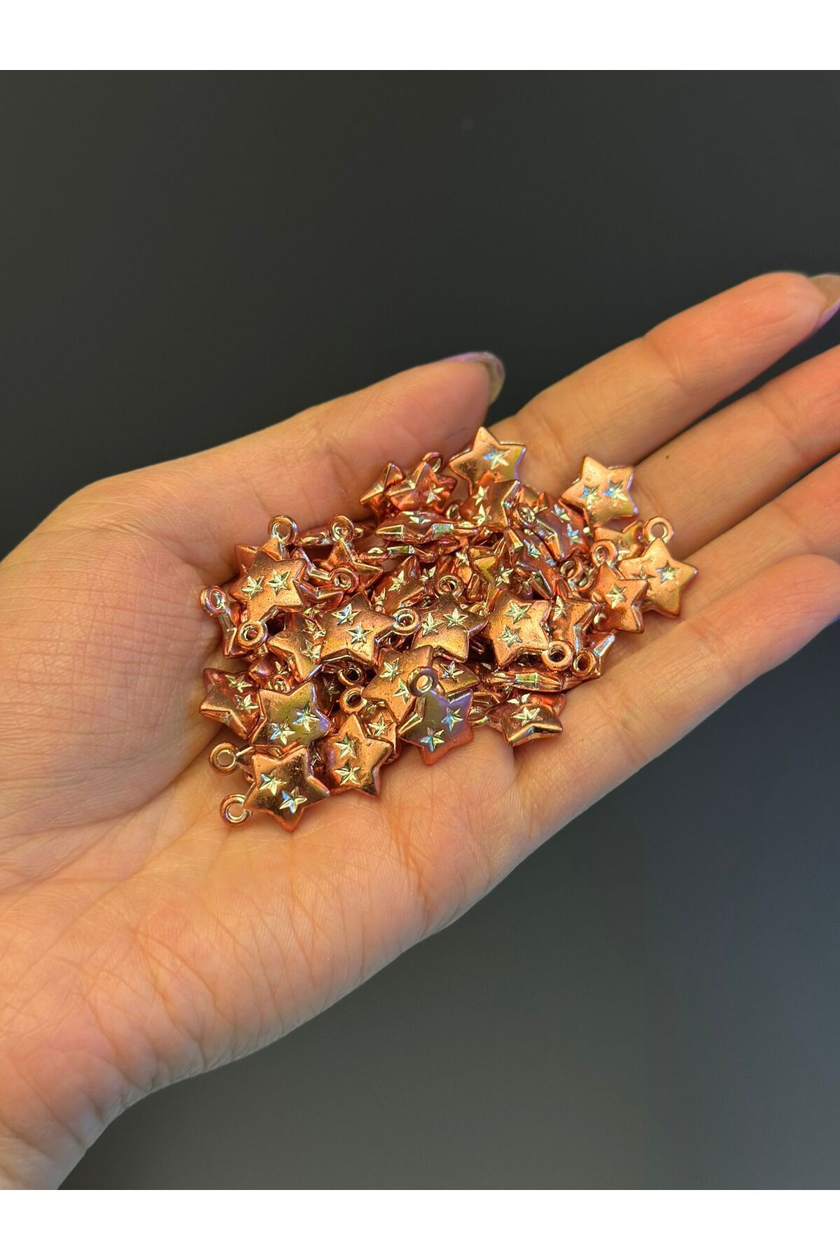 Gönülden Tasarım 58 ADET 1 CM BRONZ YILDIZ KOLYE TAKI UCU PLASTİK BONCUK