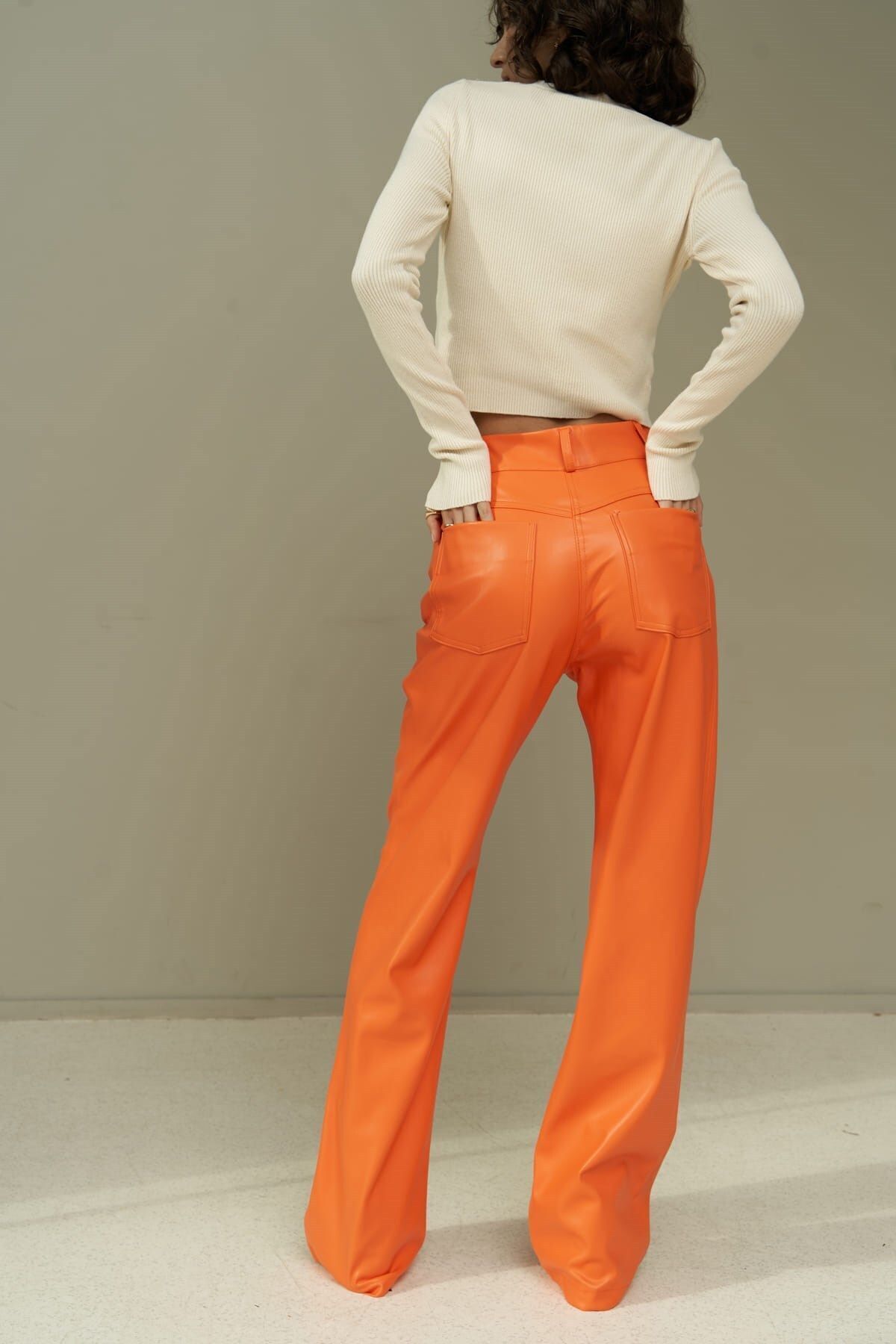 MAİ COLLECTİON-Δερμάτινο παντελόνι Scott Orange 5