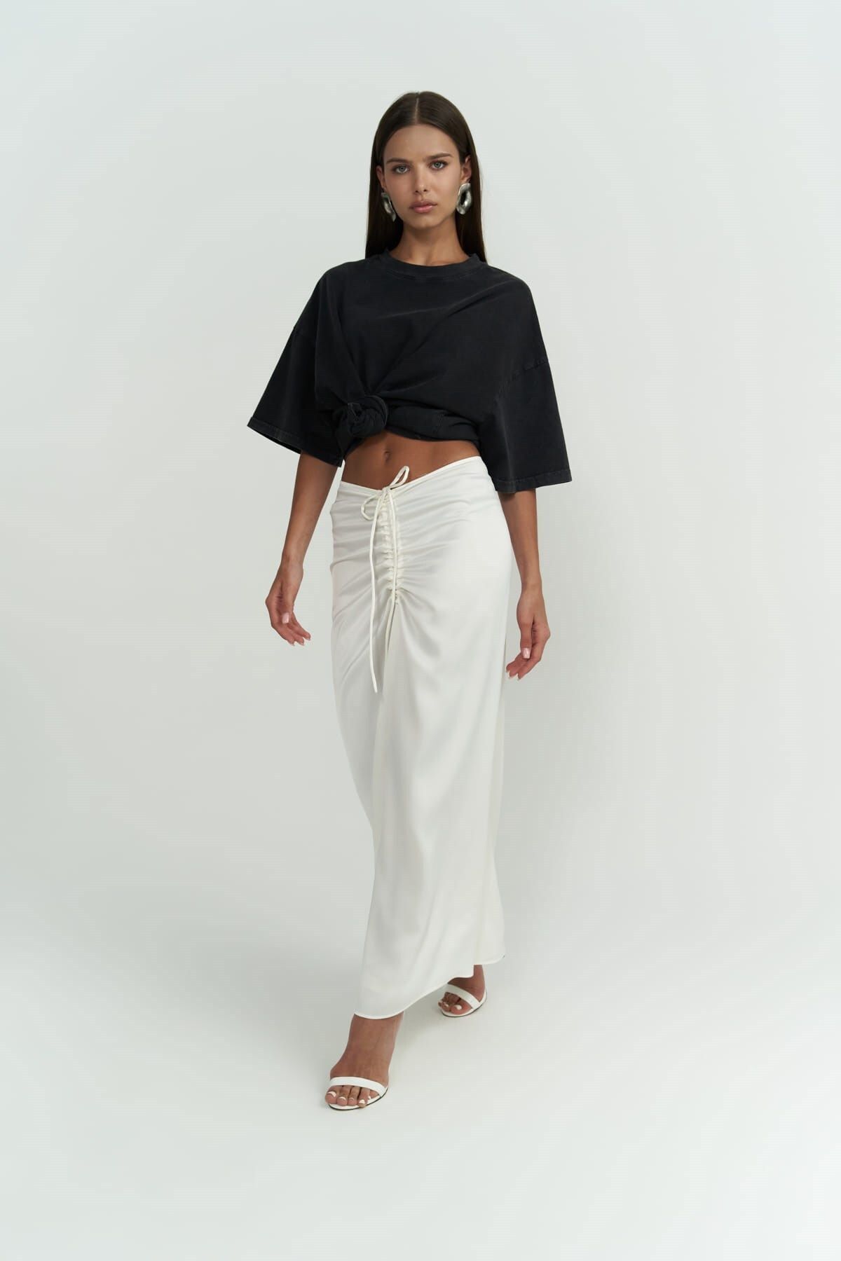MAİ COLLECTİON-Bílá sukně Nario Gathered Midi Length 3