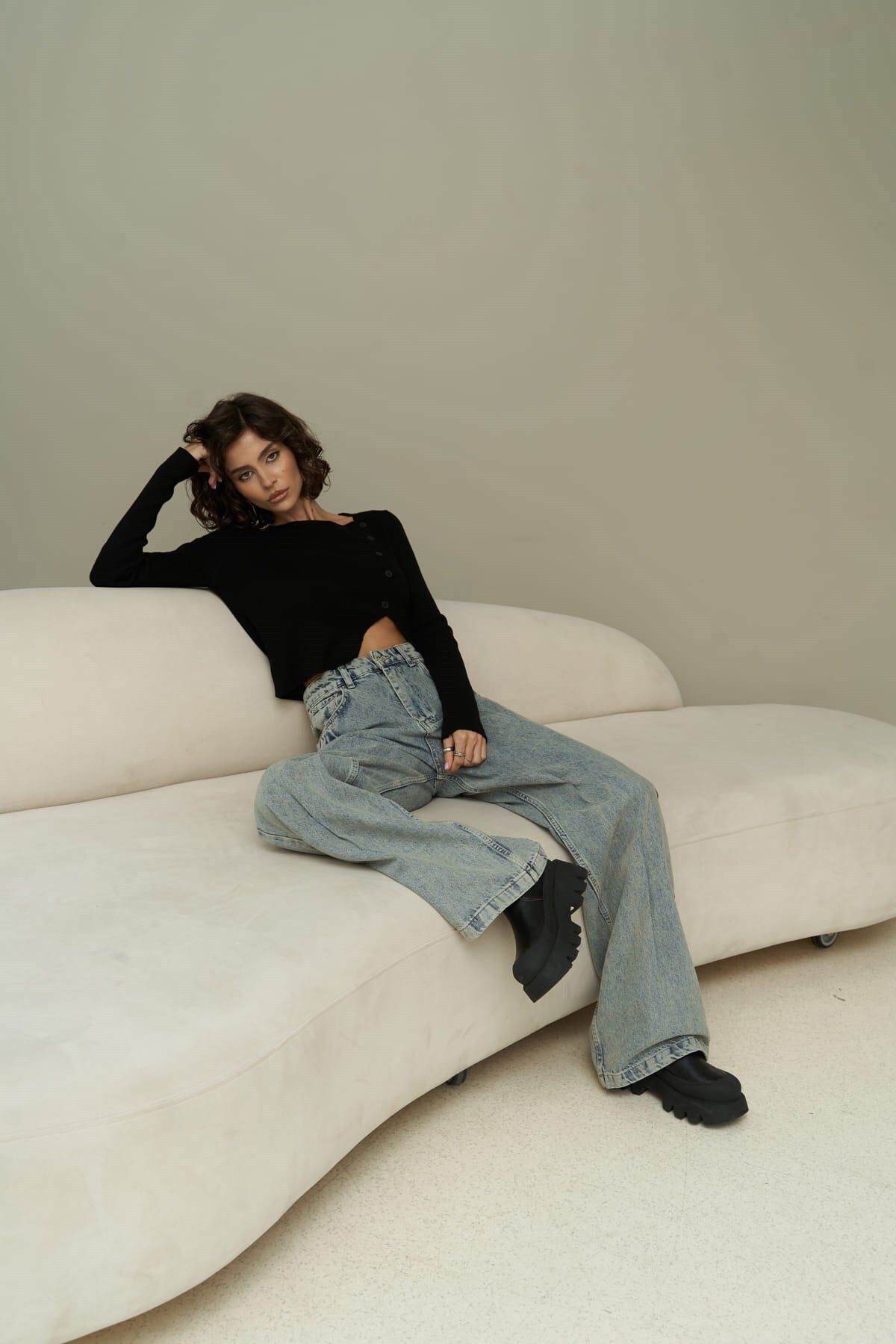 MAİ COLLECTİON-Kloe Button Detail Black Knitwear Crop 6