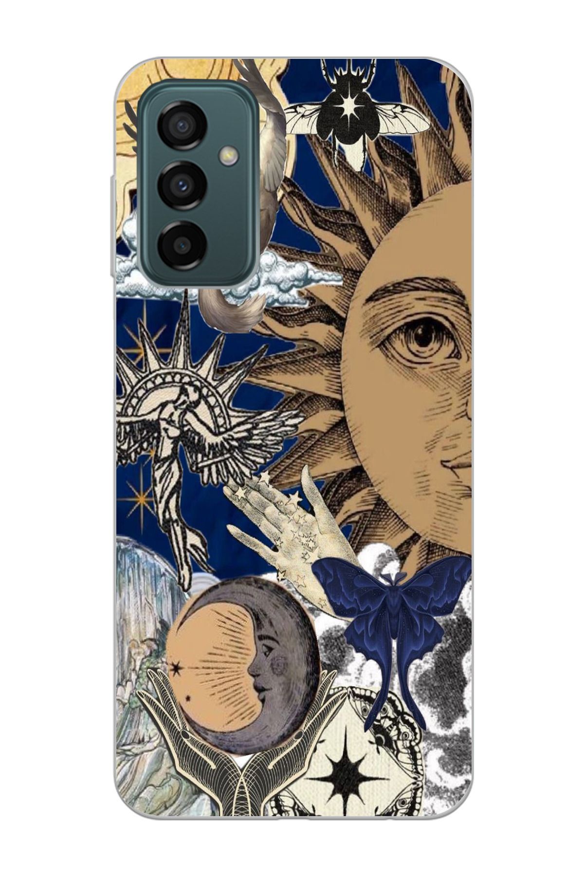 moonset Samsung Galaxy M13 / M23 Uyumlu Güneş Kolaj Tasarımlı Baskılı Şeffaf Telefon Kılıfı