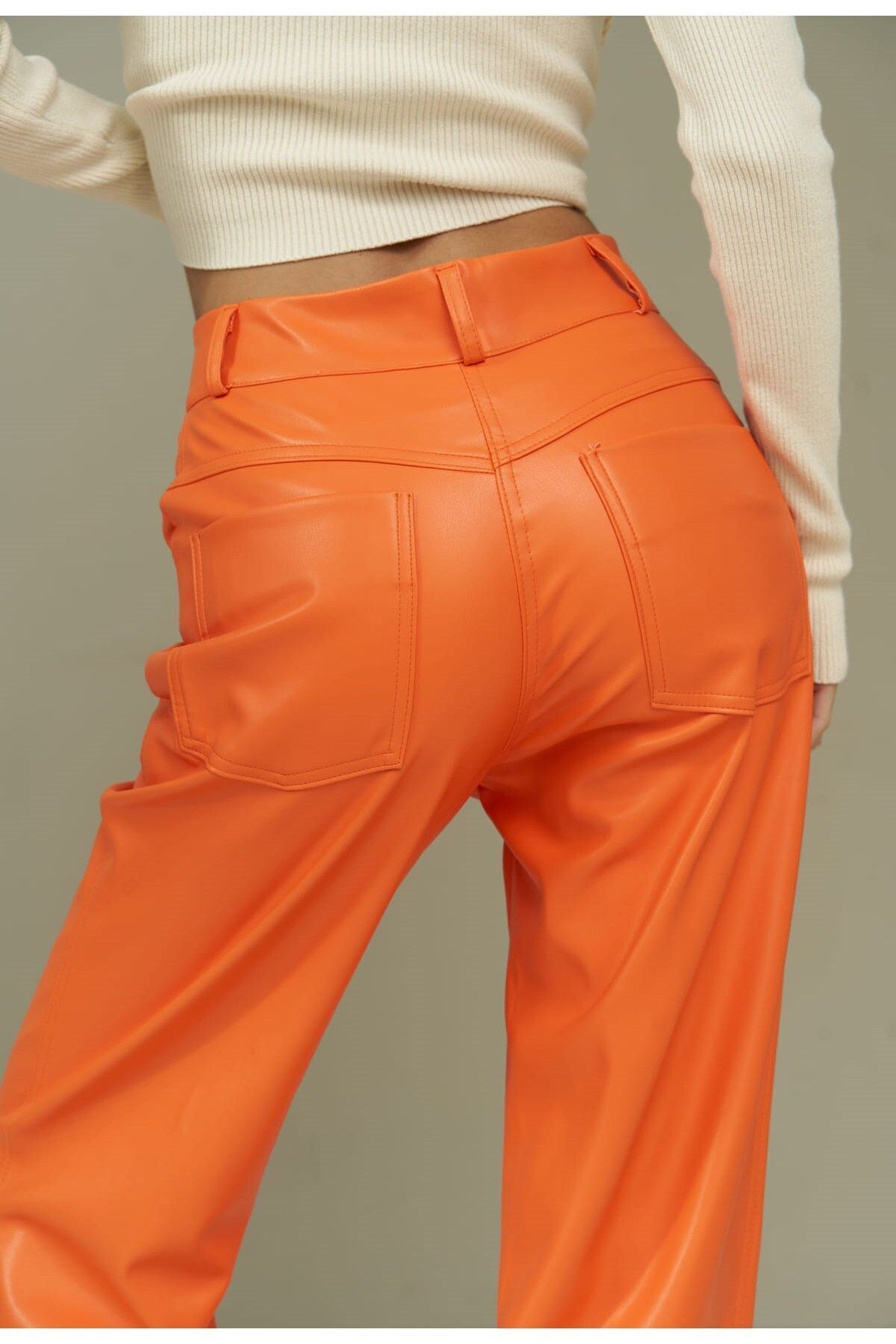 MAİ COLLECTİON-Δερμάτινο παντελόνι Scott Orange 6