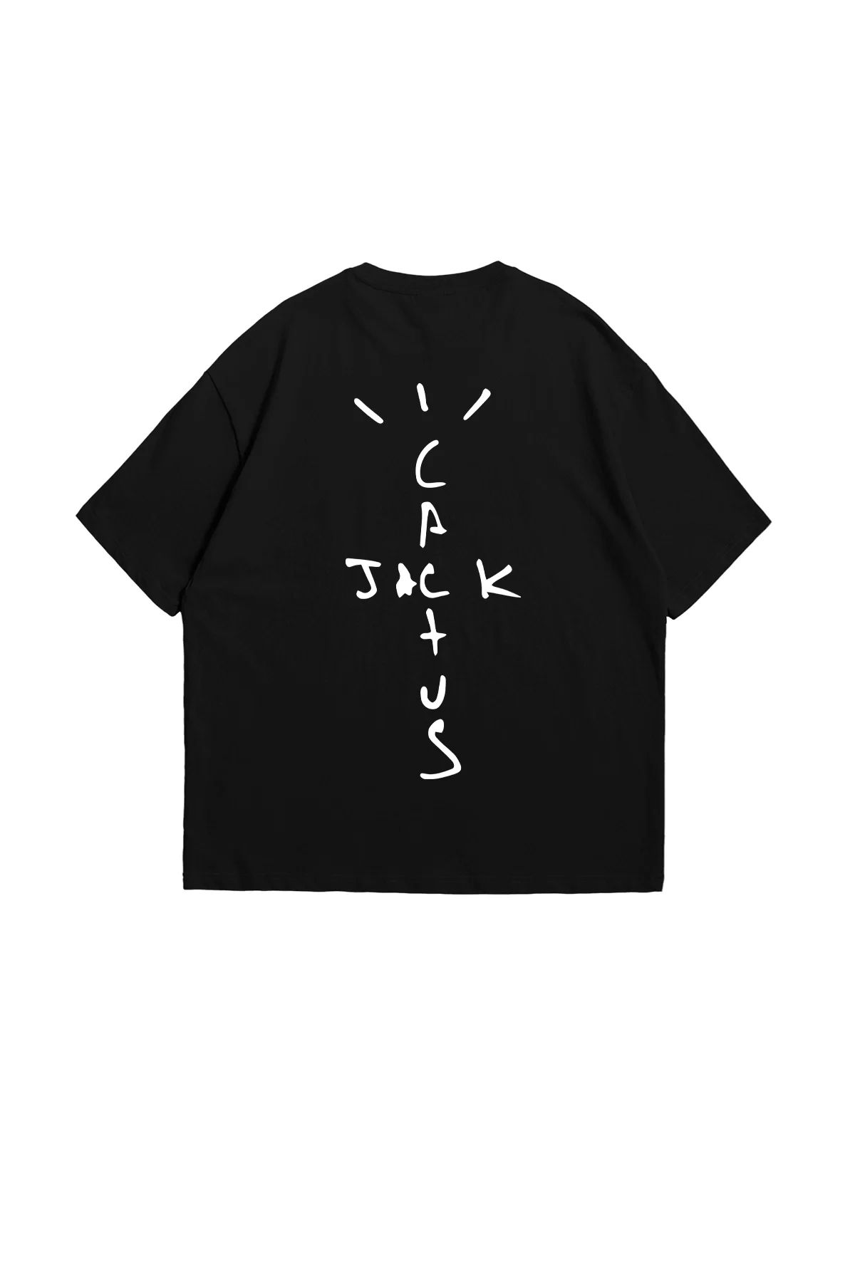 Bak Moda Cactus Jack Baskılı Oversize Unisex Siyah Tshirt
