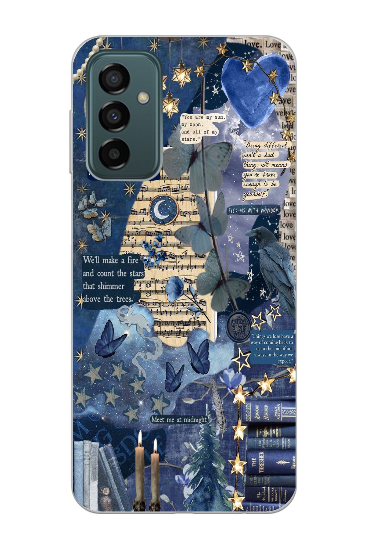 moonset Samsung Galaxy M13 / M23 Uyumlu Kolaj Tasarımlı Baskılı Şeffaf Telefon Kılıfı