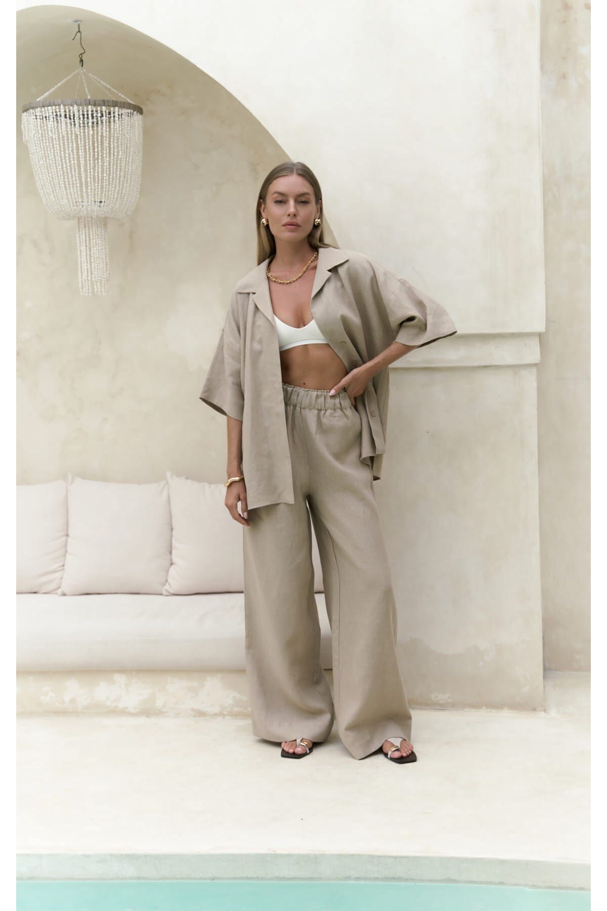 BOHEMAİ-Beige Linen Shirt and Trousers Set - Baron 7