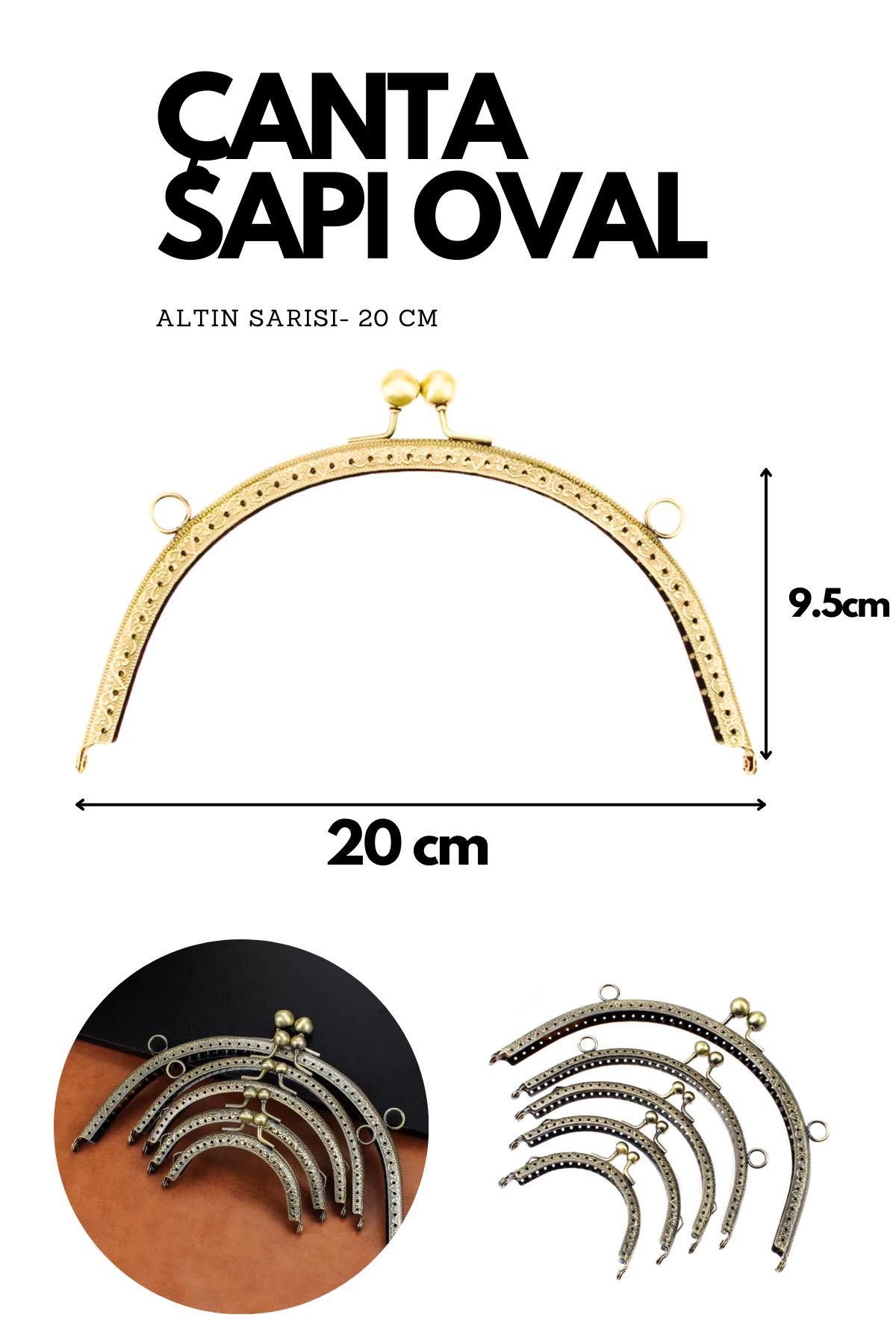 Kardelux Vintage Metal Çanta Sapı- Cüzdan Klipsi- Bursu- 20cm-Oval