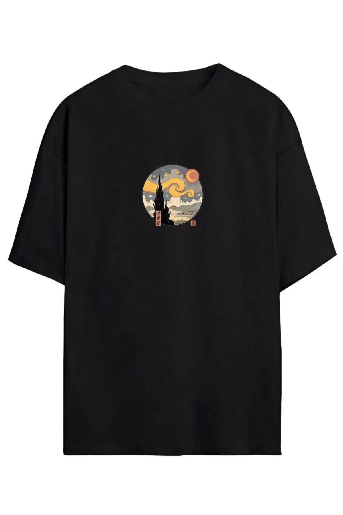 FantaziAtölyesi Unisex Baskılı Oversize T-Shirt - Siyah